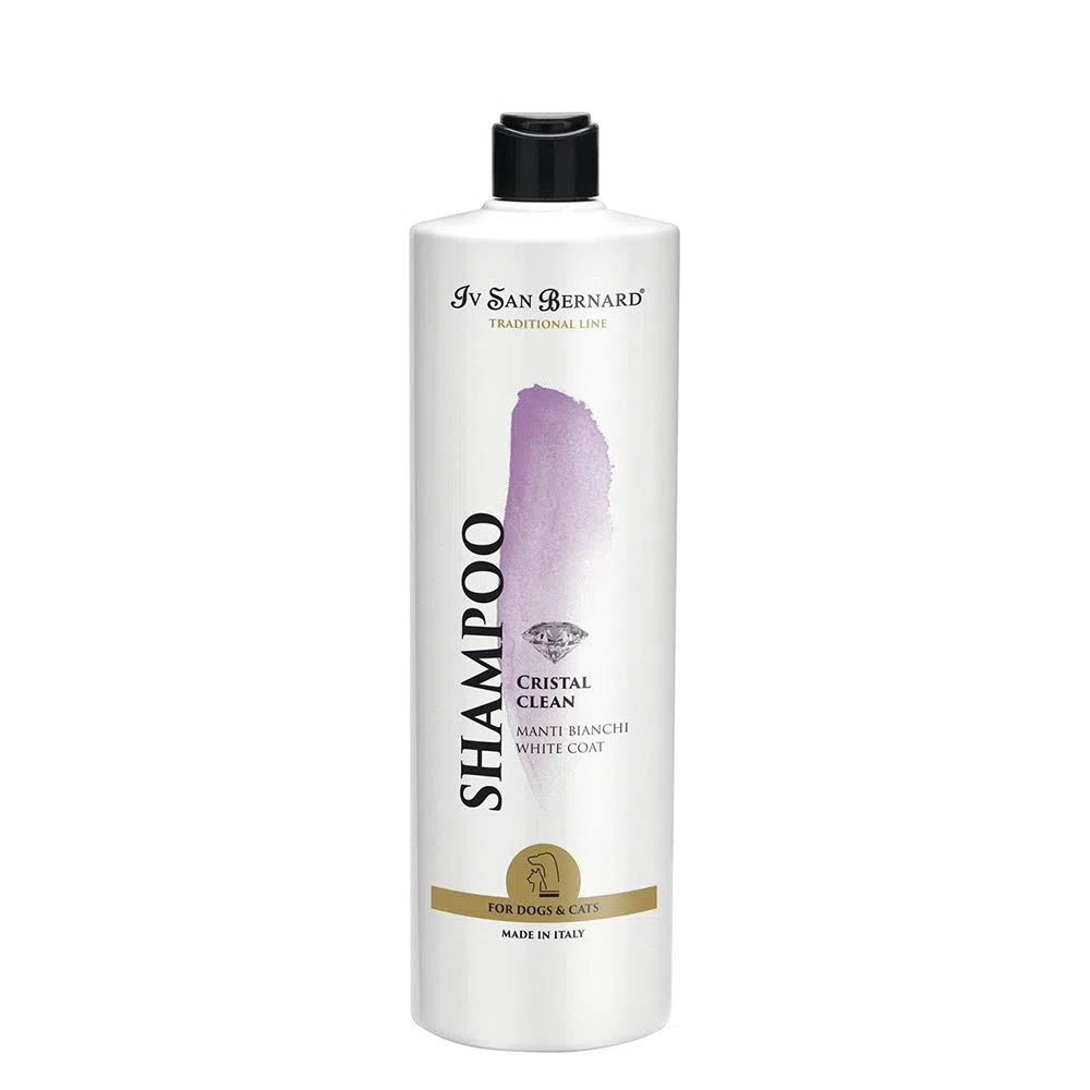 Champú Cristal Clean - para Mascotas con Pelo Blanco - 1 L - Ayuda a Eliminar el Color Amarillento - Champú para Fortalecer y Aportar Brillo - Sencillo de Aplicar - IV San Bernard