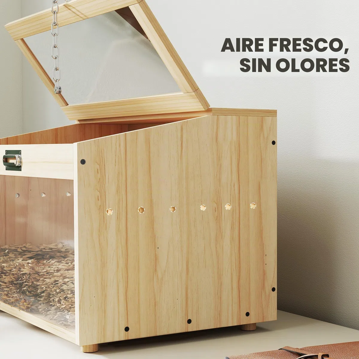 PawHut - Jaula para hámster de Madera, Jaula para ratón con Tapa Abierta, Ventana de acrílico y Agujeros de ventilación para hámsters Enanos y jerbos, 55 x 35 x 35 cm, Efecto Madera Natural