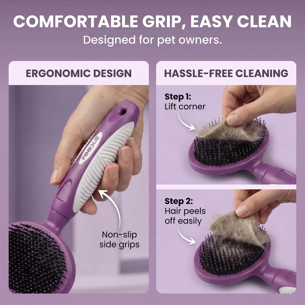 Cepillo de cerdas redondas para mascotas para perros y gatos – Cepillo suave para perros para aseo de pelo corto o largo – Herramienta suave para piel sensible, elimina la caspa, la suciedad y