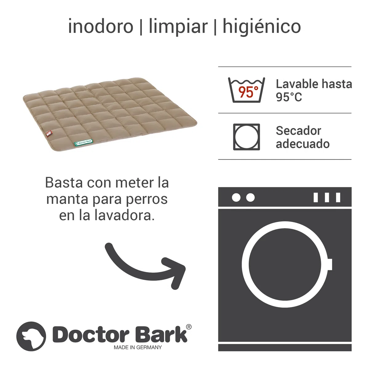 Doctor Bark, Manta para Perros, para Interior y Exterior, Lavable hasta 95 °C, S, 65 x 50 cm, Marrón