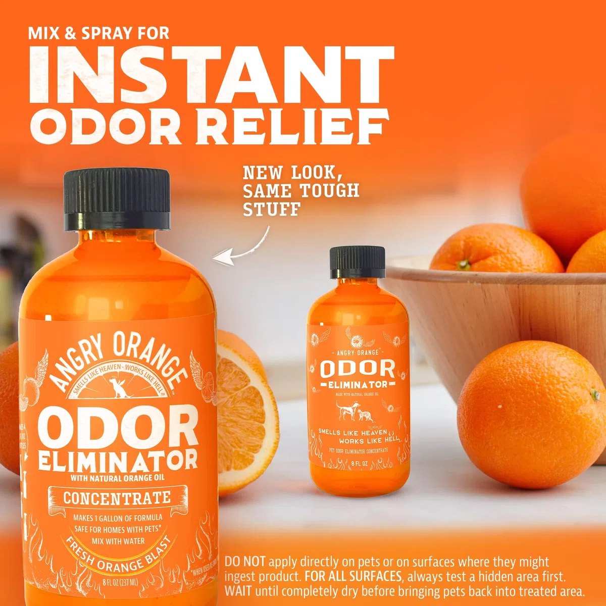 Angry naranja mascota olor eliminador 8 oz. Botella - Eliminador de olores de fuerza industrial para mascotas – hace (4) 32 oz. Botellas – 1 galón – Neutraliza y Sanitiza los malos olores de mascotas rápidamente