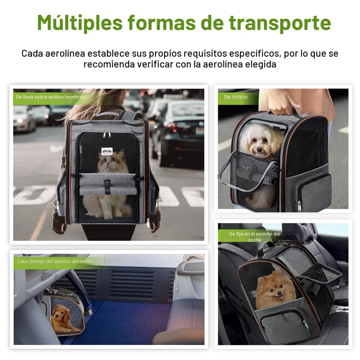 Transportín Grande para Gatos y Perros pequeños, expandible, Gatos medianos, Capacidad para hasta 8,1 kg, Mochila para Perros, Mochila Plegable para Cachorros, para Viajes, Senderismo, Gris