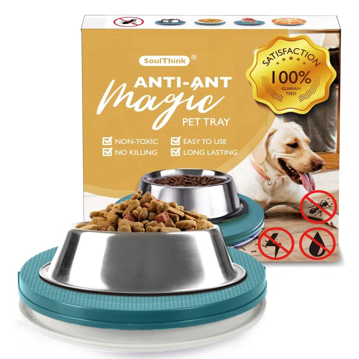 SoulThink® Bandeja a prueba de hormigas para gatos y perros – Nueva innovación antihormigas para mascotas, plato de comida para mascotas, sin productos químicos, no necesita agua, diferente de la