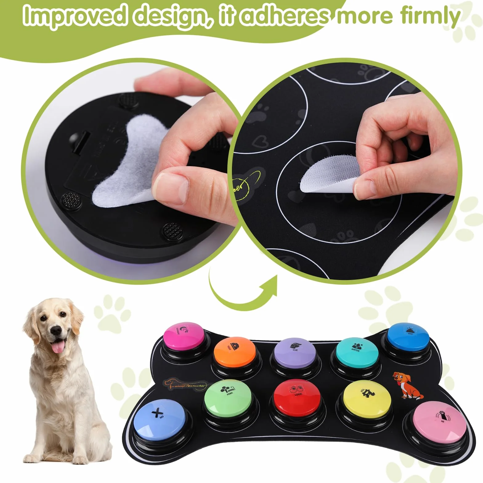 Botones para Comunicación Perro 10 Botones para Hablar Inicio 30S HD Botones de Entrenamiento con Alfombrilla Antideslizante Impermeable + 50 Pegatinas Escenales | Botón de entrenamiento para perros, alfombrilla impermeable + adhesivo de entrenamiento par