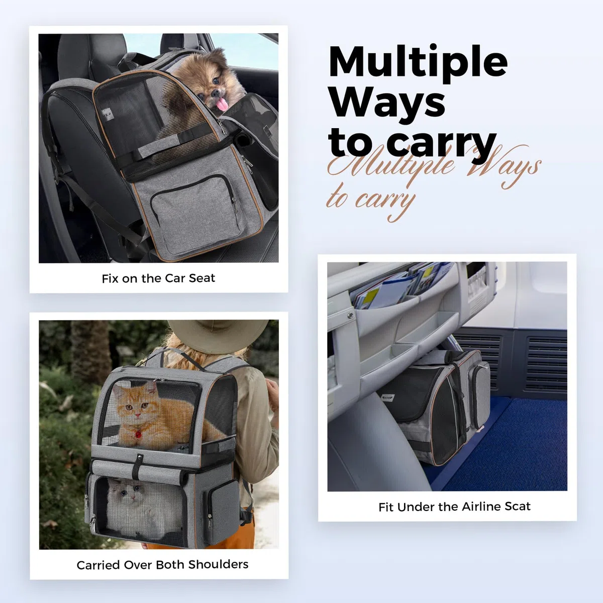 Lekesky Transportador doble para gatos para 2 gatos, mochila para mascotas para 2 mascotas, mochila de doble compartimento para mascotas para dos gatos pequeños o un perro mediano, mochila