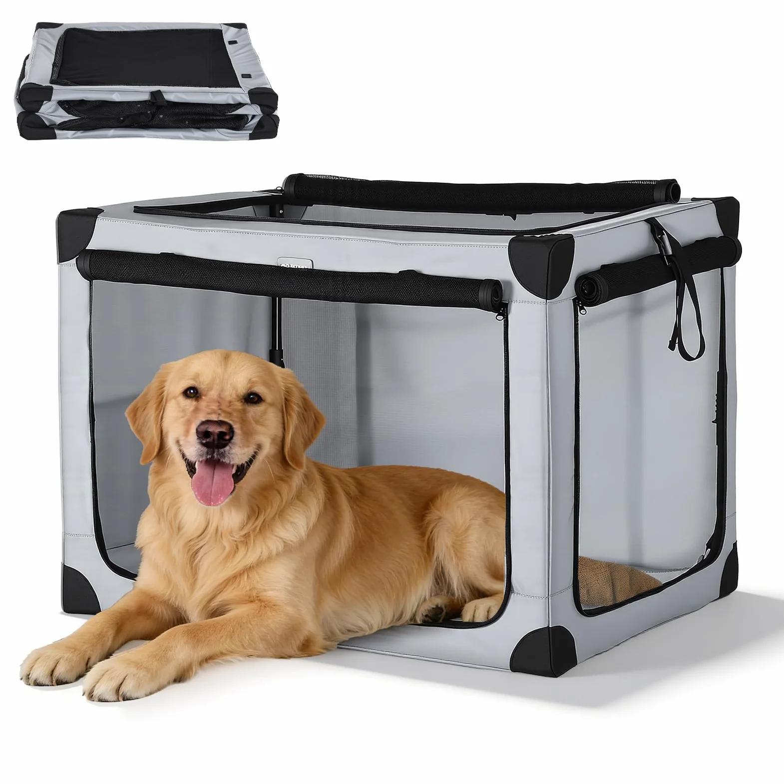 Transportin Perro Grande Plegable 81,5x59x59 cm para Coche con Malla | Transportin perro de Oxford 600D con colchón extraíble, plegable y transpirable para coche, viajes y hogar