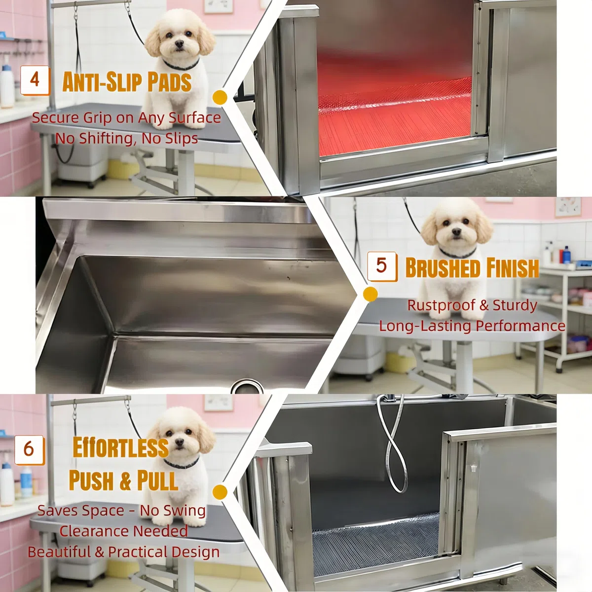 Genérico Bañera Profesional para Perros de Acero Inoxidable – con Puerta Corredera, Escalera y Grifo Extraíble Alfombrilla Antideslizante-Bañeras Profesionales para Perros