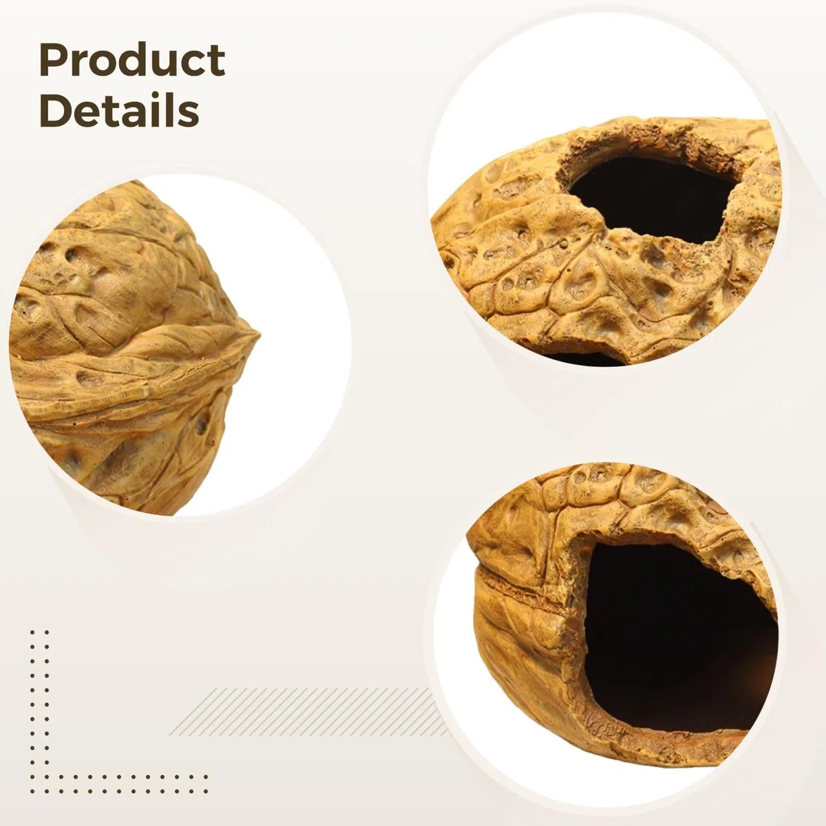 Escondite para reptiles, cueva de nogal para gecko leopardo, decoración de terrario de gecko, accesorios de resina 19 x 12 cm, refugio protegido, fácil acceso, apertura visual