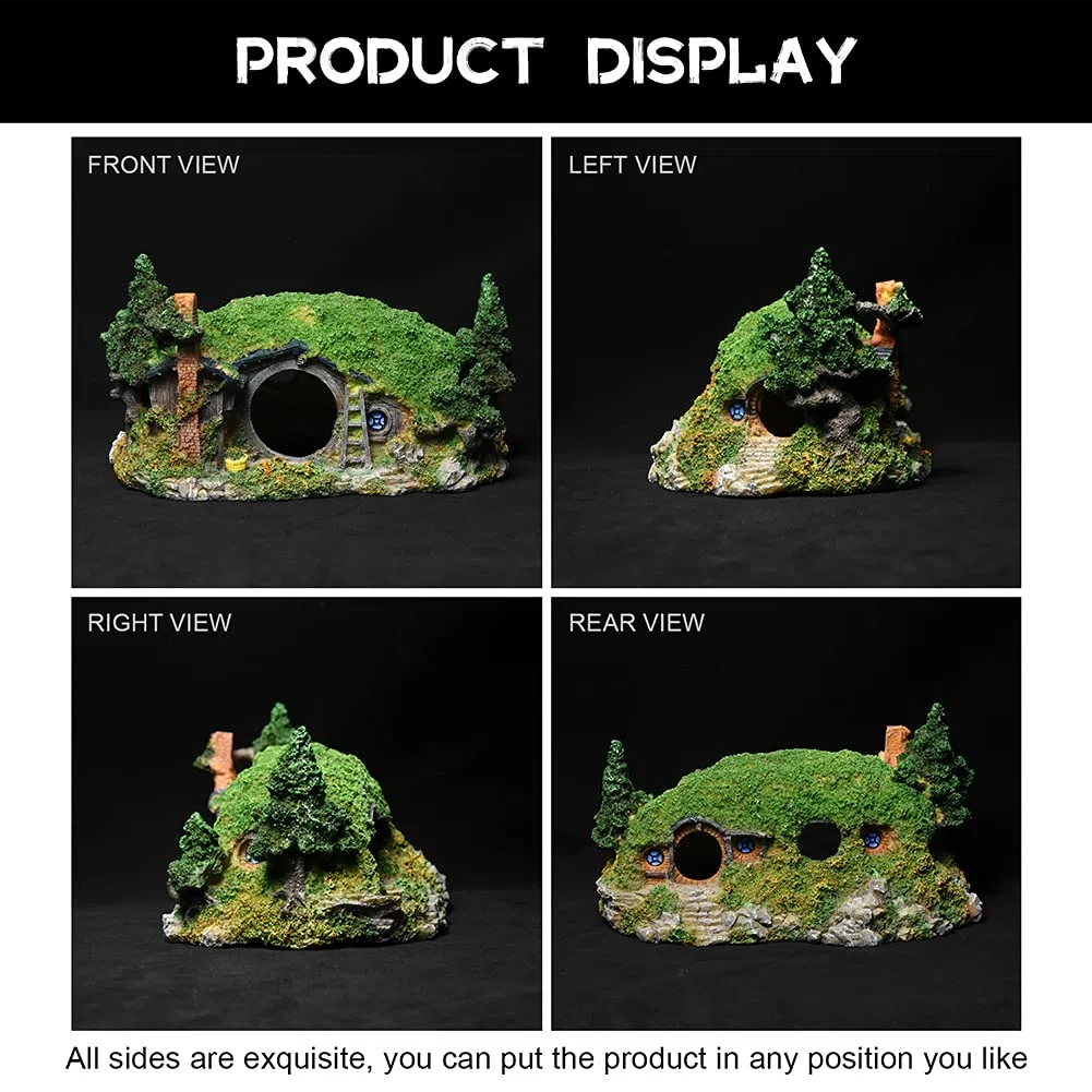 Hobbit - Decoración para pecera, casa de reptiles, agujero oculto, paisajismo para acuarios y reptiles, decoración de mini jardín, dos tamaños (L)