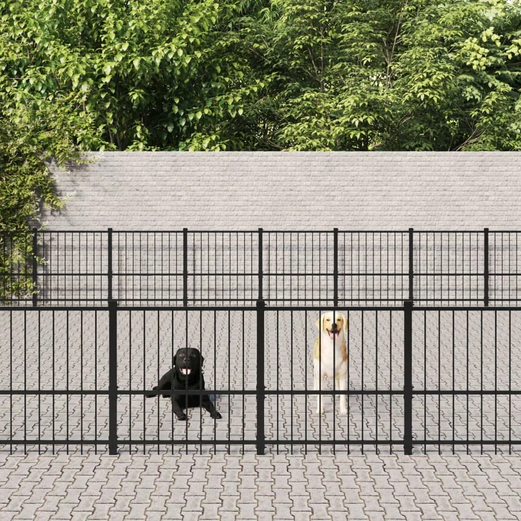 Caseta para perros de acero con recubrimiento en polvo de 76,21 m² con puerta giratoria, protección de seguridad para cachorros y perros en el jardín, resistente a la intemperie, para