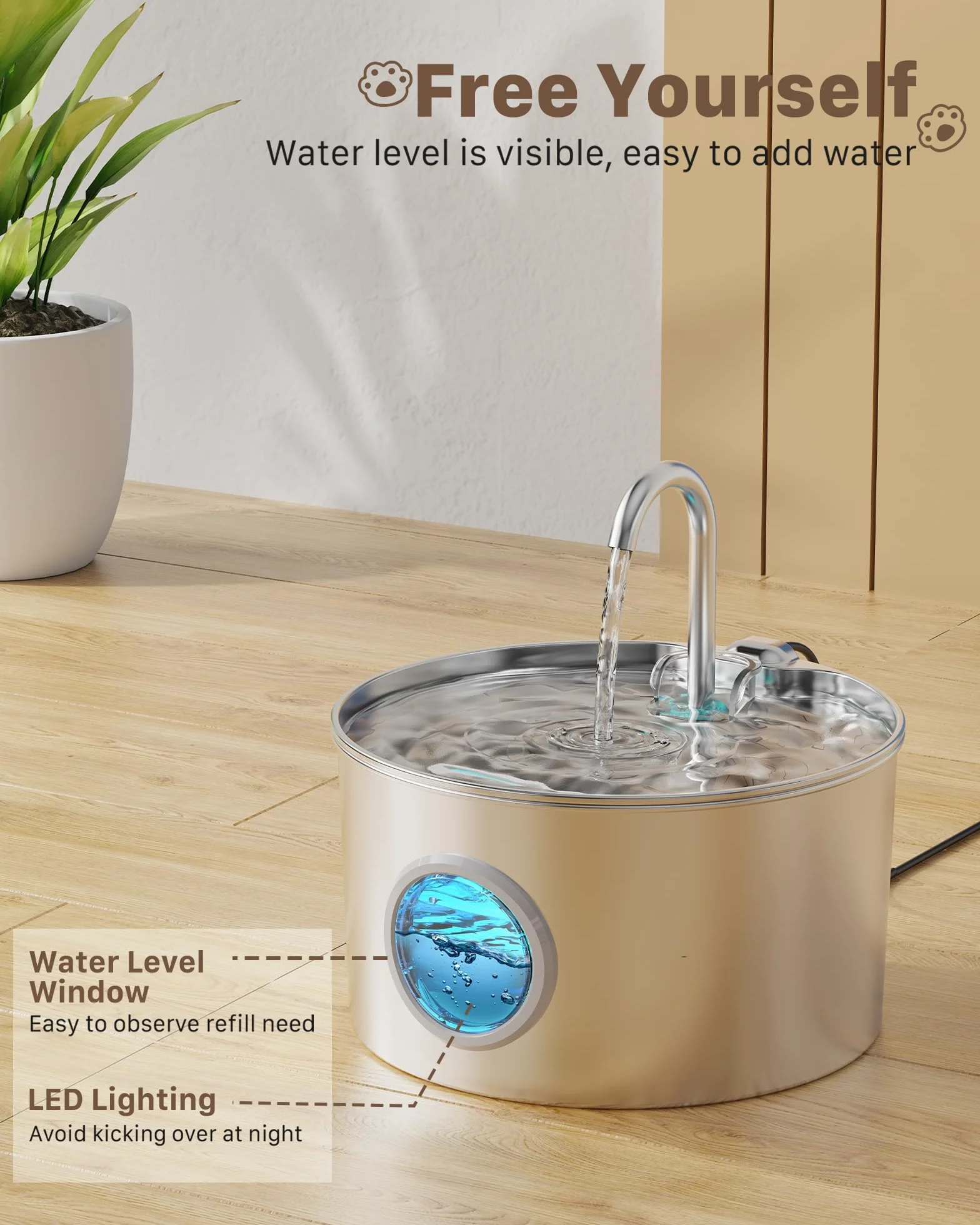 Fuente de agua para gatos INOX: fuente de agua para gatos – 2,2 l dispensador de agua para gatos automático – fuentes de agua limpia – Dispensador de perros con 6 filtros + 3 esponjas