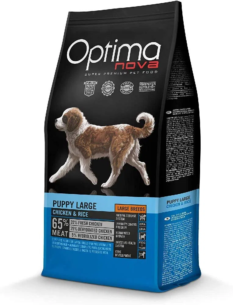 Optima Nova - Pienso para perros cachorros grandes pollo y arroz 12 kg