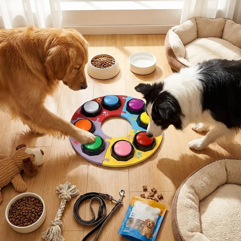 8 Botones para Perros, Botones para Mascotas, Botones para comunicación, Botones grabables, Incluye 4 Almohadillas, 50 Pegatinas, Juego de Entrenamiento para Perros