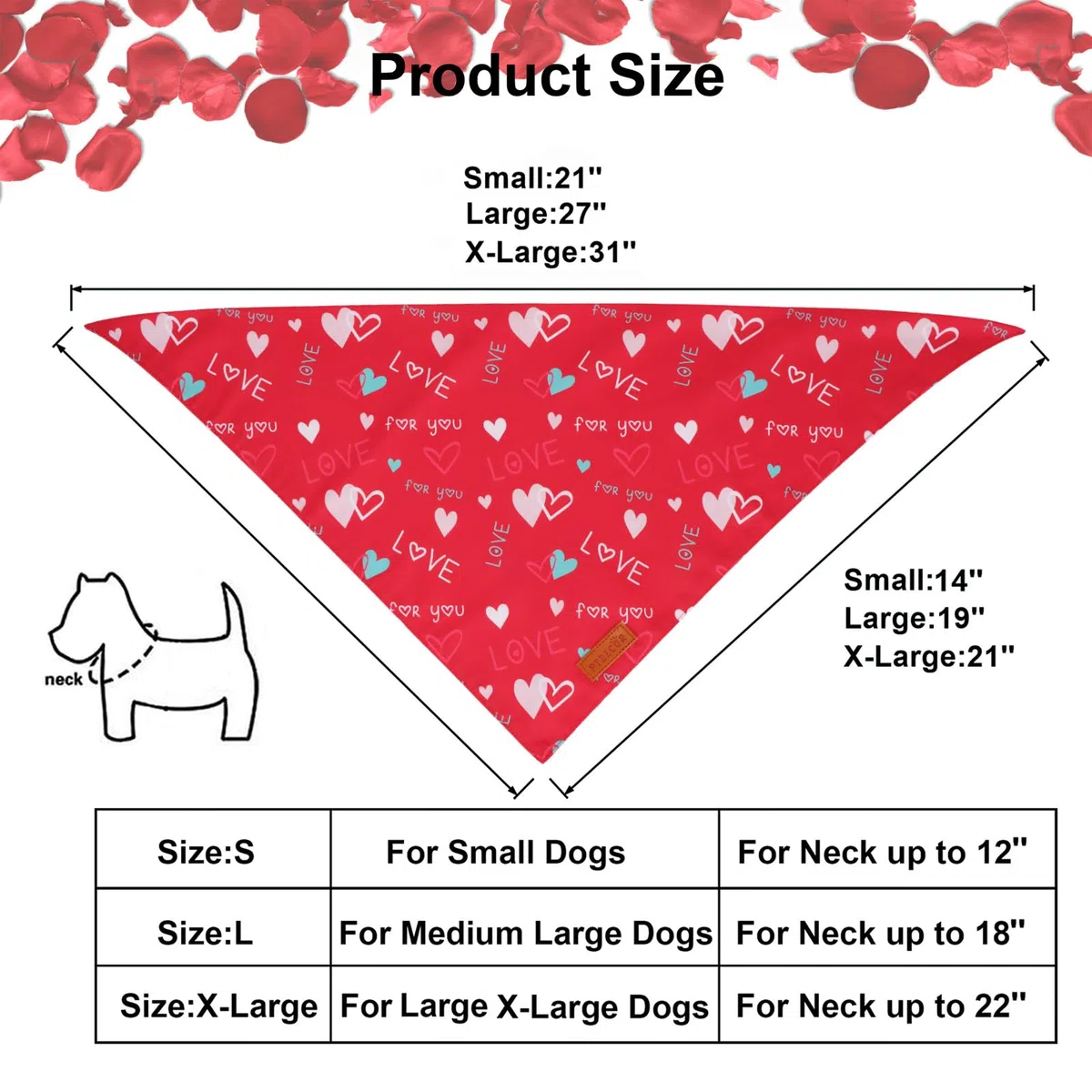 PTDECOR Pañuelo para perro para el día de San Valentín, pañuelo reversible con corazón rojo y rosa, pañuelo triangular para perros grandes y extragrandes (día de San Valentín, 1, XL)