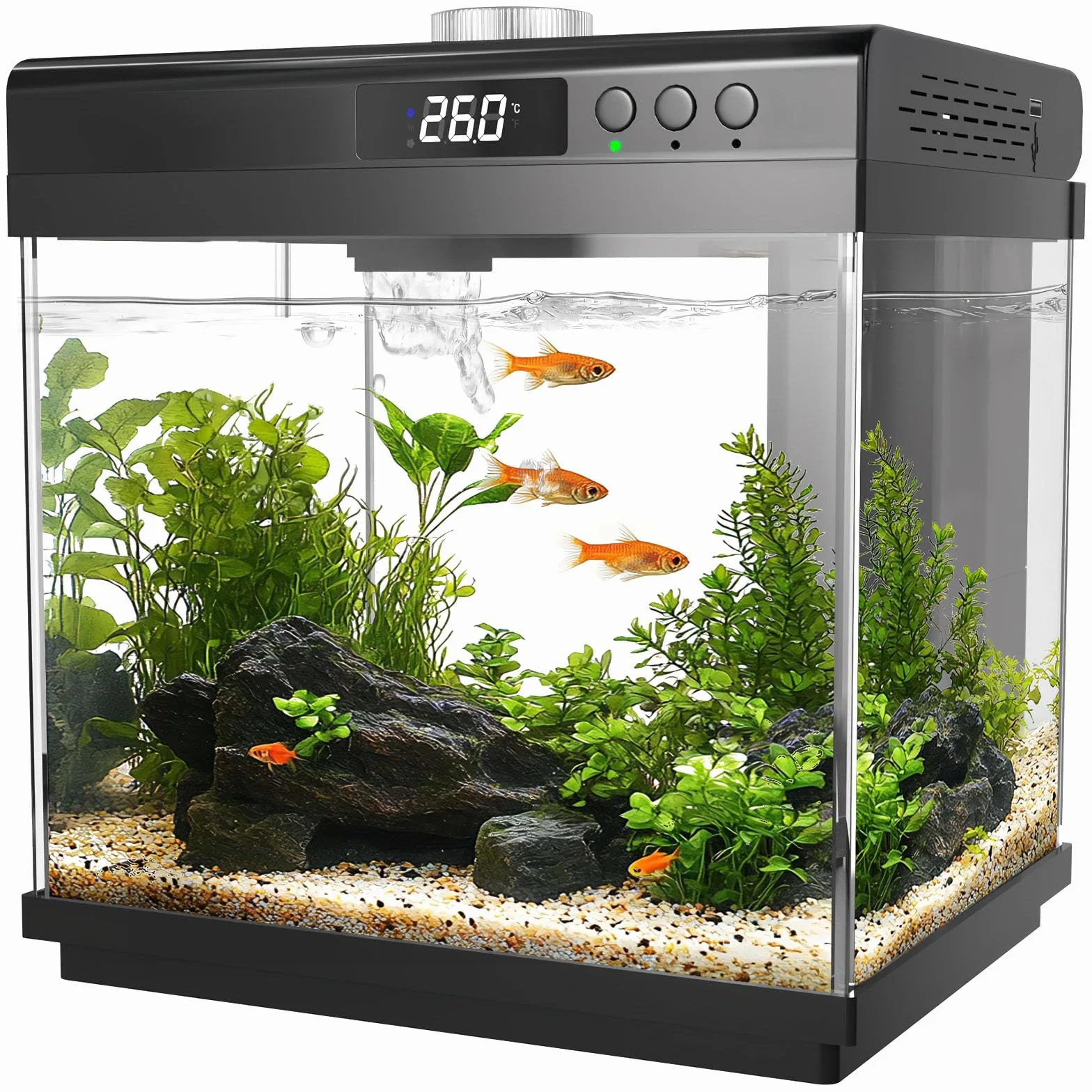 AQQA Kits de iniciación de acuario de 14 litros, pecera pequeña de cristal con filtro y luz LED, tanque de acuario nano ajustable de 10 colores, kit de tanque de peces tropicales autolimpiantes, para