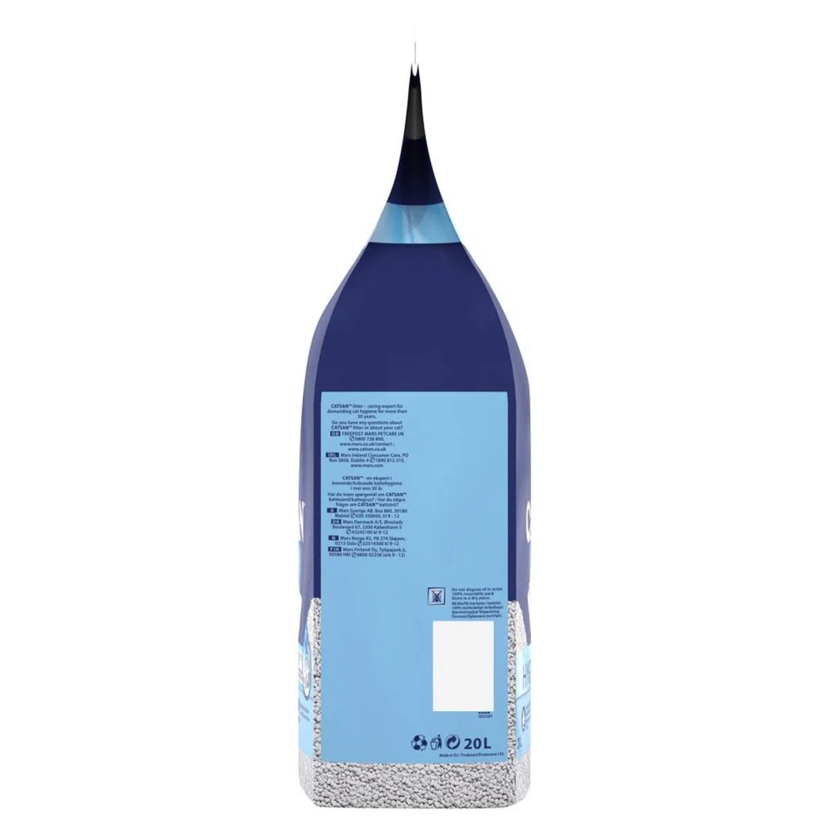 Catsan Hygiene - Arena para gatos no aglomerante, 20 L (paquete de 4), gránulos blancos de bajo polvo con protección contra olores, arena absorbente para gatos de interior, frescura e higiene de larga