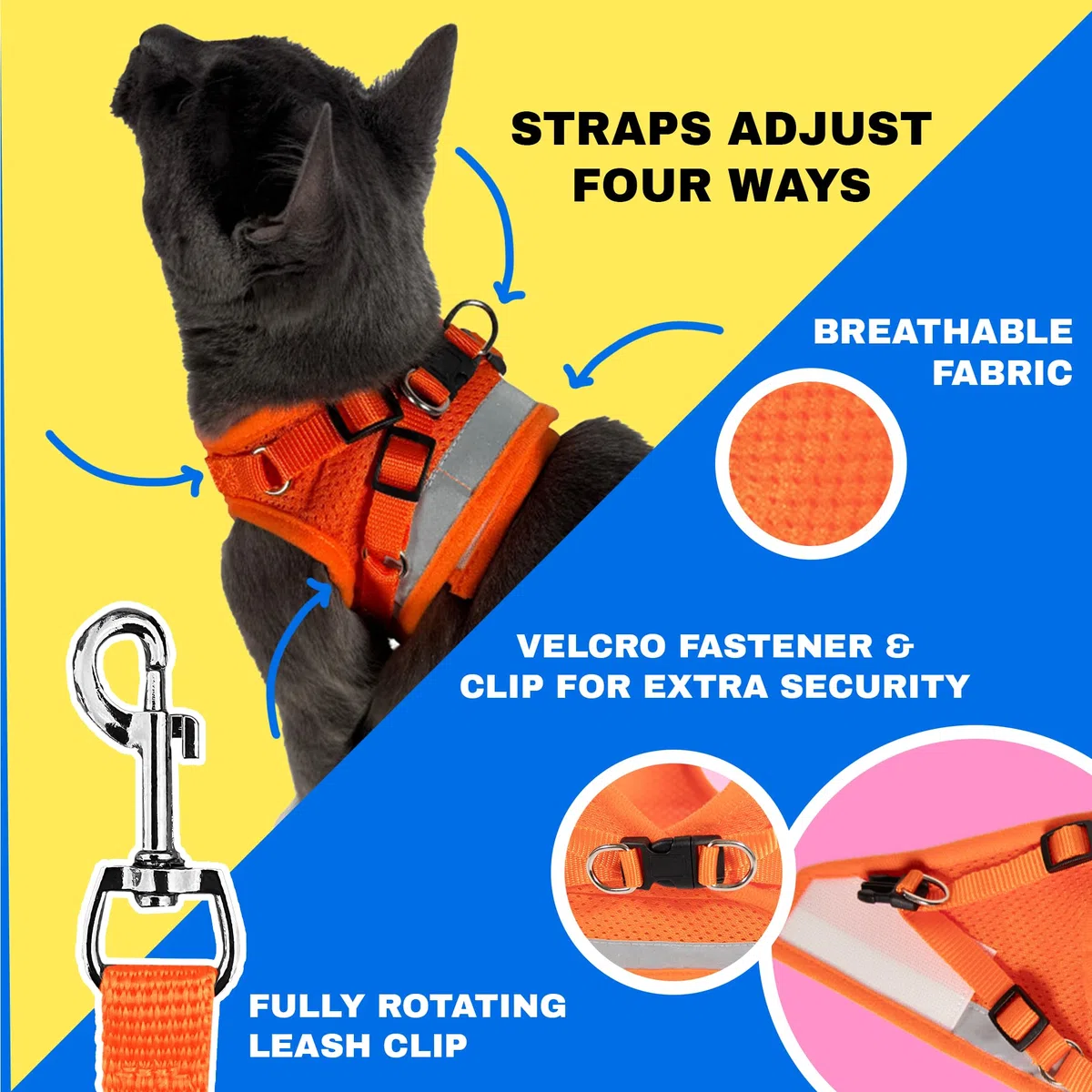 Travel Cat: The True Adventurer - Juego de arnés y correa reflectante para gatos y gatitos para caminar, ligero, transpirable, ajuste cómodo, correa fuerte con clip resistente a presión
