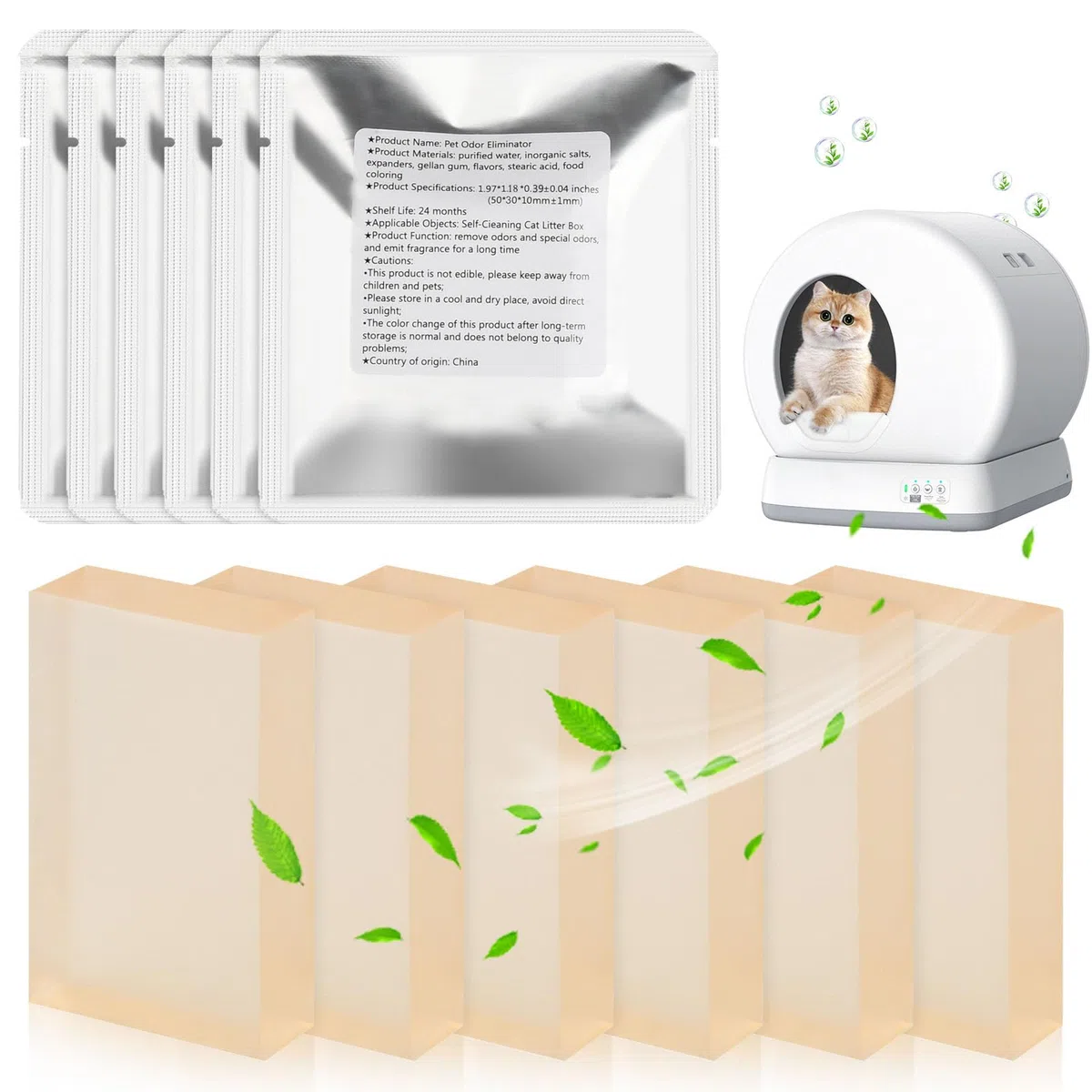 Eliminador de olores de mascotas para Meowant, caja de arena para gatos autolimpiante, gel desodorante para control de olores, desodorante automático para gatos (paquete de 6, aroma floral)