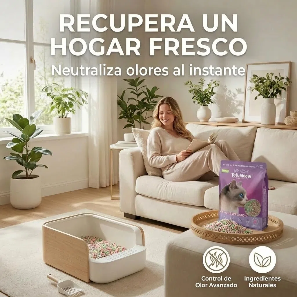 MichiCat Arena de Tofu para Gatos TofuMeow, 12 kg (4x3kg) Arena Aglomerante para Gatos Vegetal Biodegradable, Libre de Polvo, Control de Olores Avanzado, Desechable en WC, Pack Ahorro Larga Duración