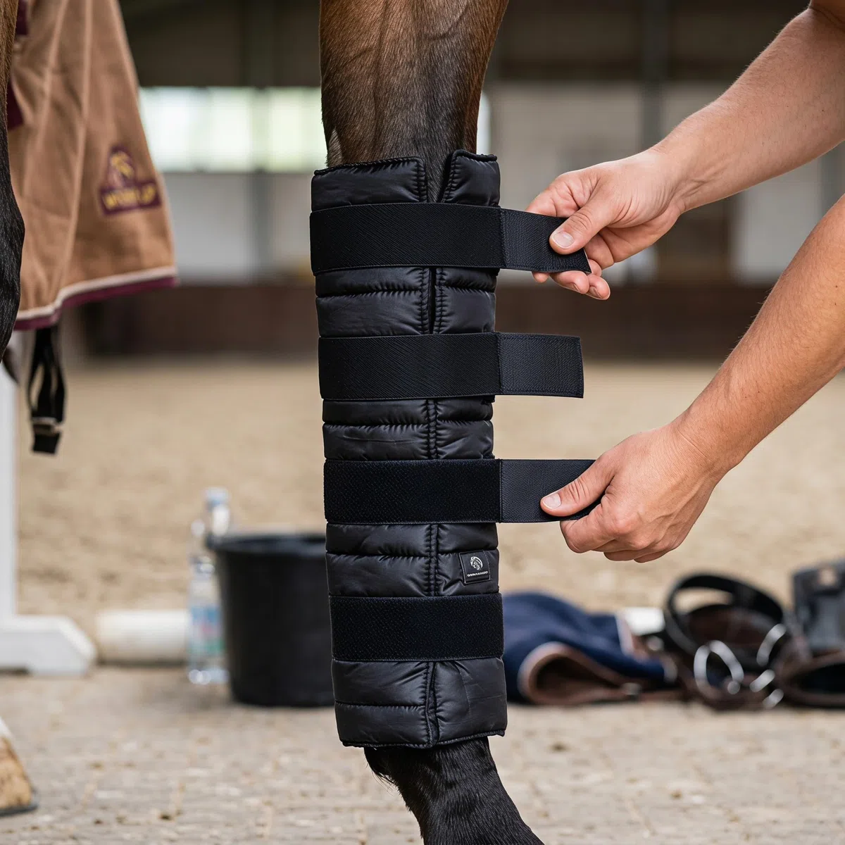 Protector de Piernas para Caballos Paquete Frío de Nylon Negro, Forma Ergonómica que Reduce la Temperatura y Alivia la Fatiga Muscular Entrenamiento Ecuestre