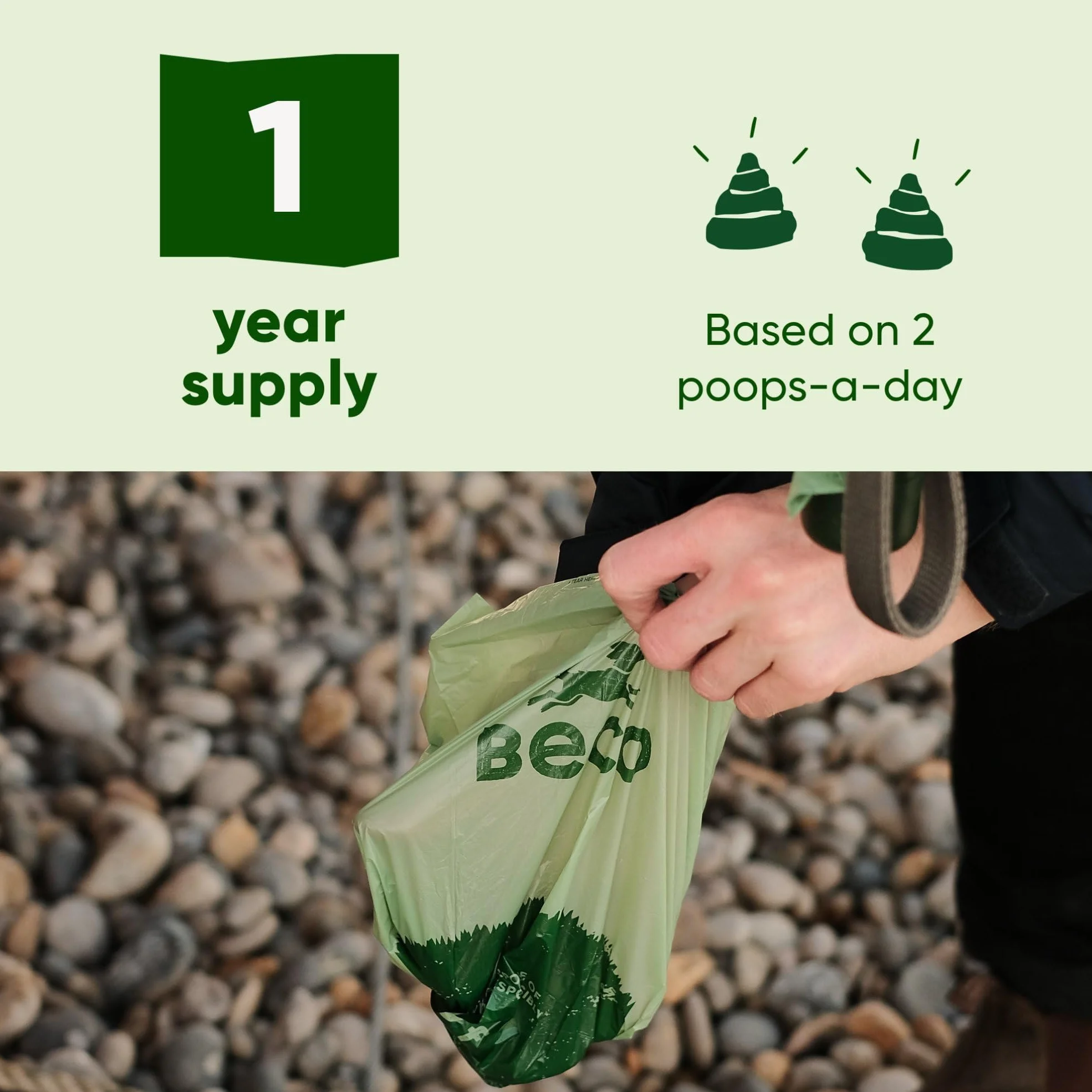 Beco Strong & Large - Bolsas para excrementos, 720 bolsas (48 rollos de 15), sin perfume, compatibles con dispensador, color verde