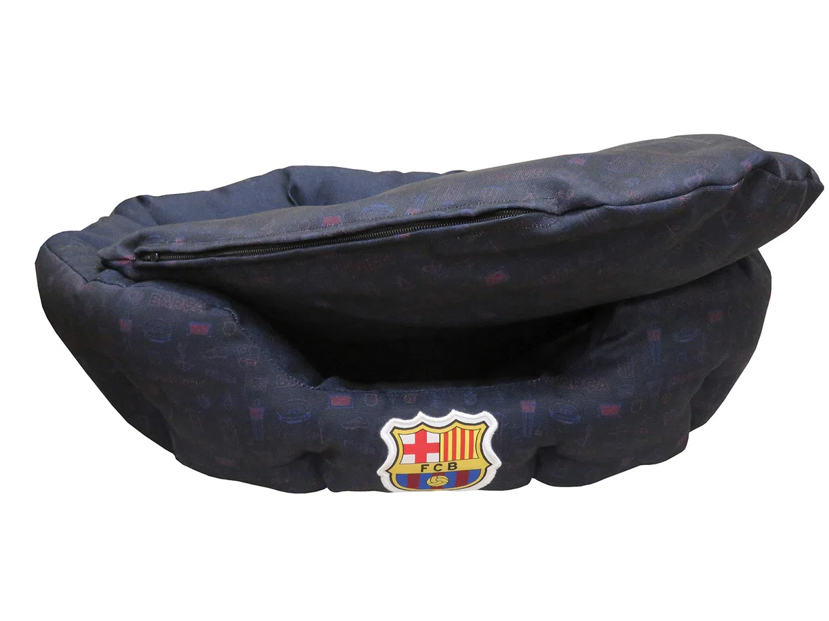 FC BARCELONA - Cama para Mascotas, Perros, Gatos, Conejos, Talla L, 3 Tamaños Disponibles, Forma de Estadio, Cojín Independiente, Producto Oficial (CyP Brands)