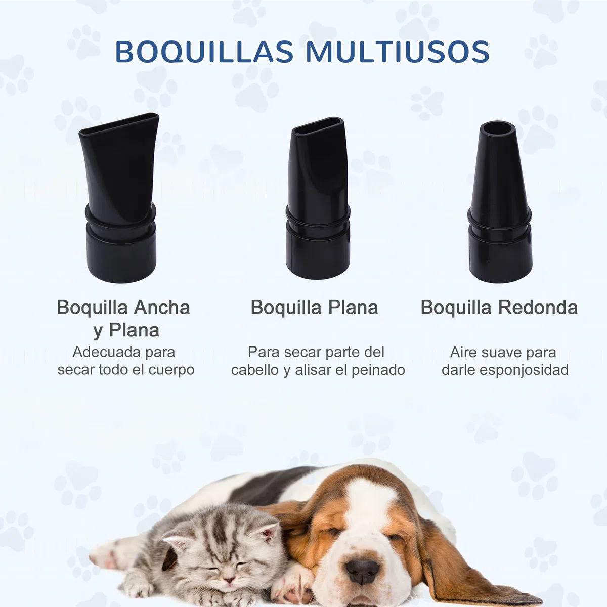 PawHut Conjunto para Mascotas Juego de Secador de Pelo para Perros 2800W y Mesa de Peluquería para Mascotas Plegable con Altura Ajustable 40x16x20 cm 107x60x170 cm Negro y Azul