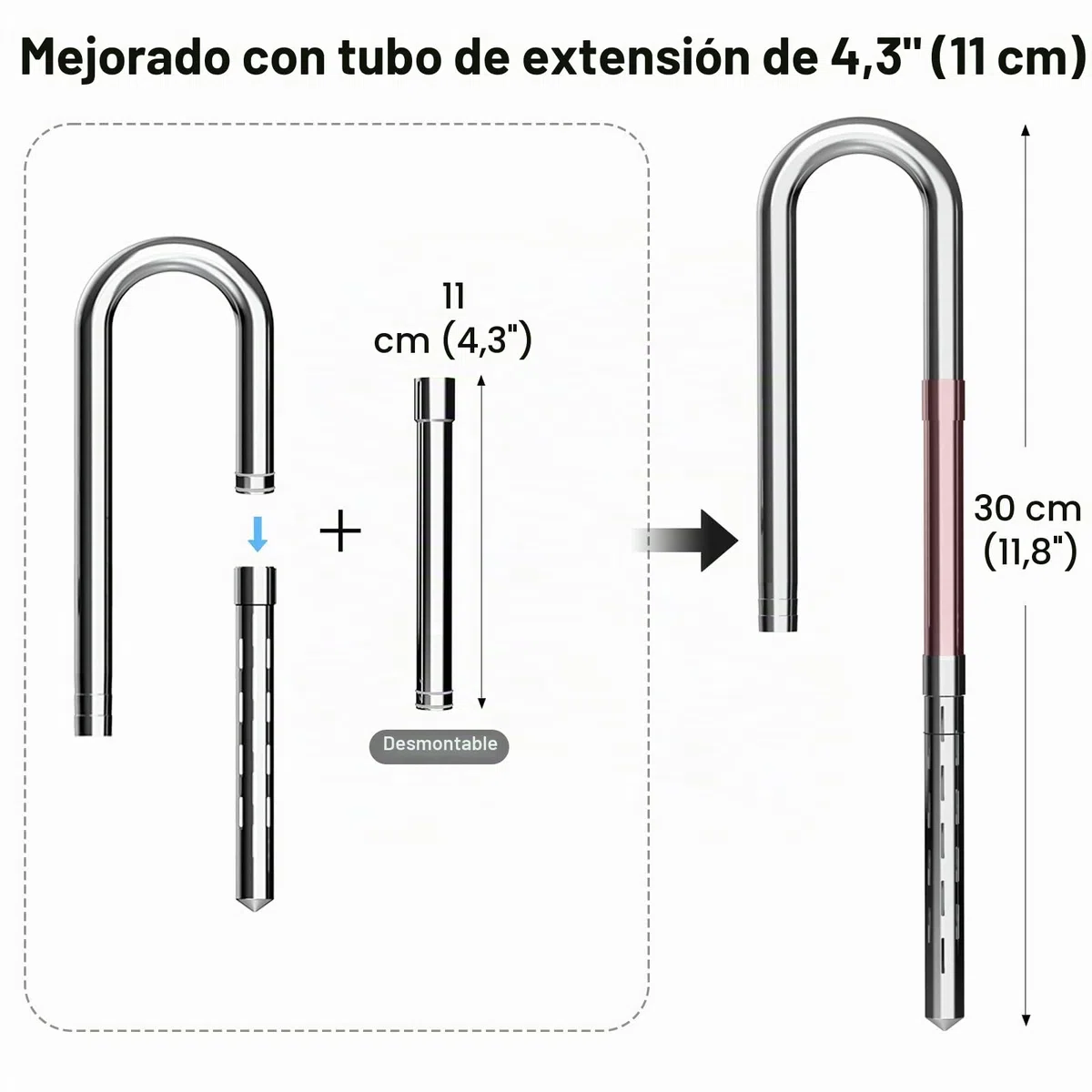 FZONE Lily Pipes De Acero Inoxidable para Acuario, Salida Mejorada con Skimmer De Superficie Y Tubo De Extensión Desmontable 11 cm para Manguera 1/2" (12 mm) Entrada Y Salida