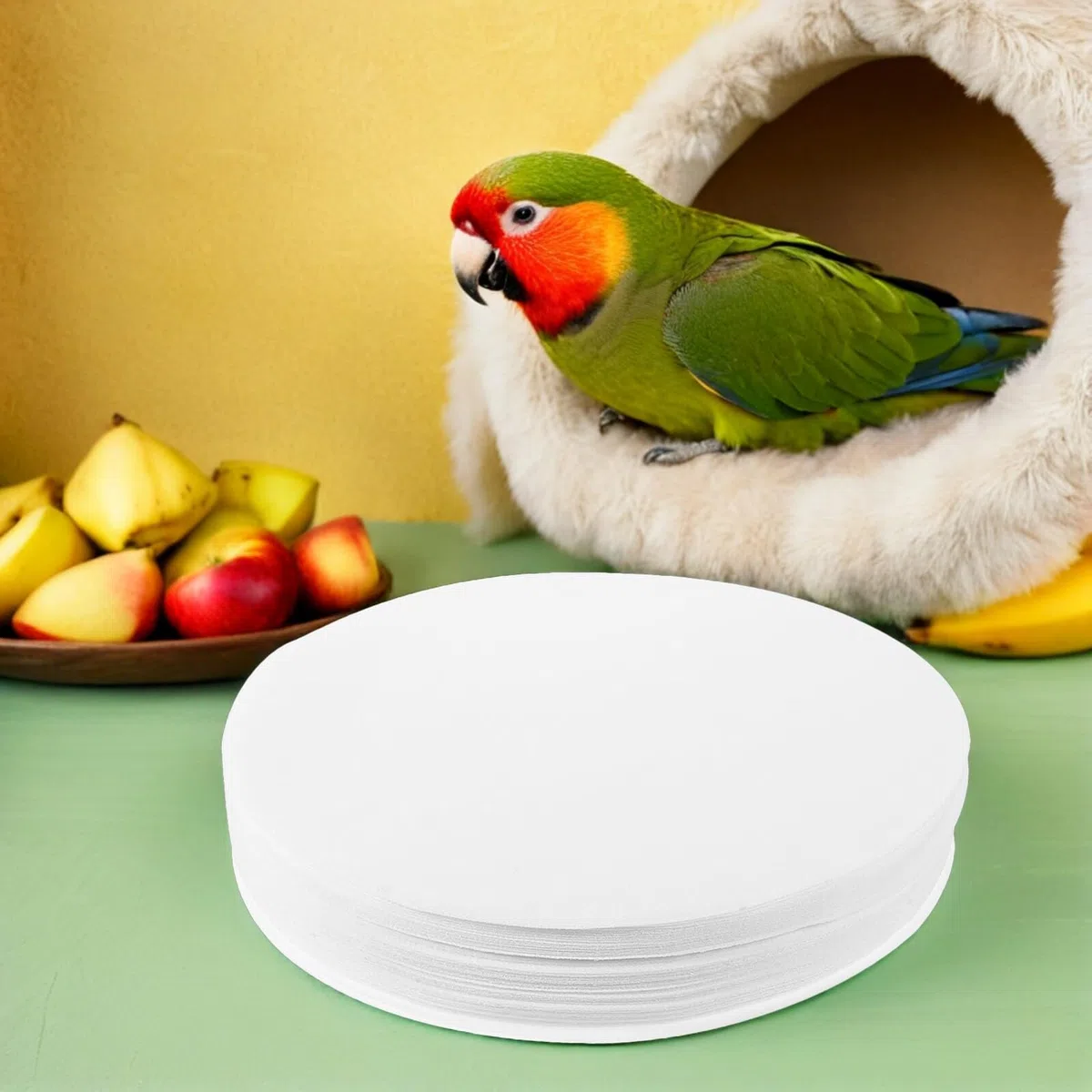 Gatuida 100 Piezas Revestimiento Absorbente para Jaulas de Pájaros Loros 34x34 Cm, Forro Desechable y Antihumedad para Bandeja, Accesorio Higiene Mascotas Interior