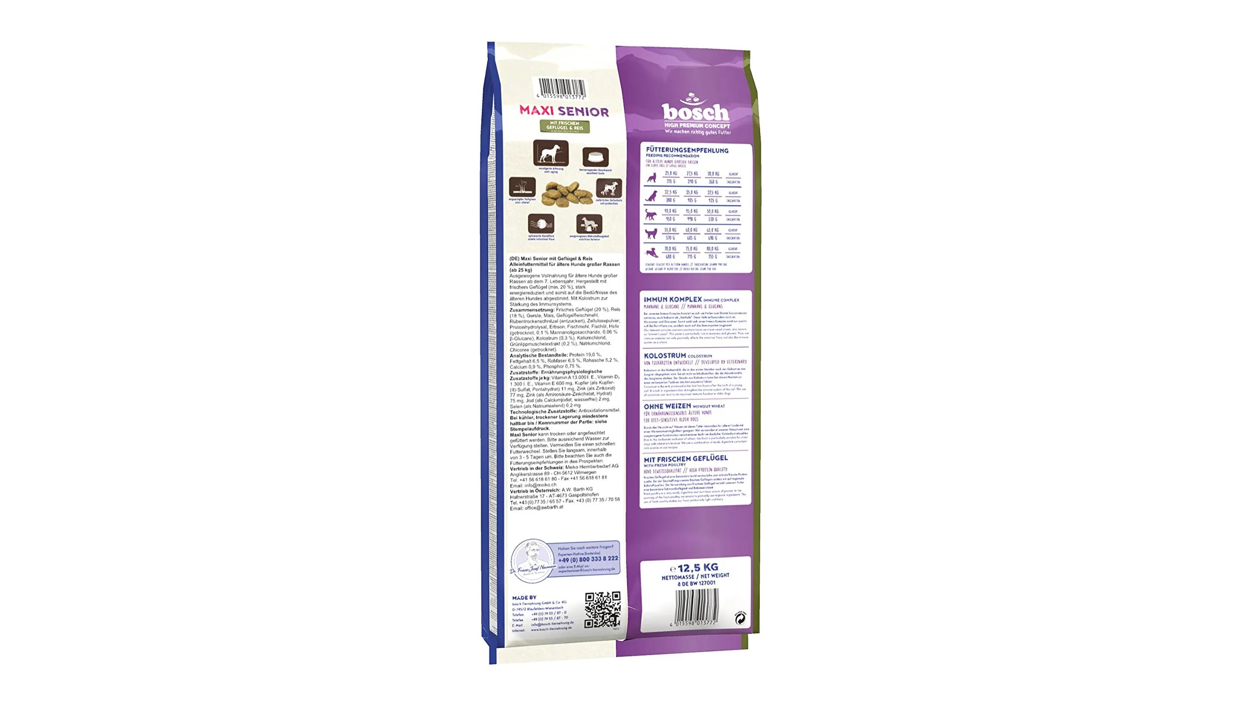 bosch HPC Maxi Senior con ave fresca y arroz | Alimento seco para perros mayores de razas grandes (a partir de 25 kg) | 1 x 12,5 kg