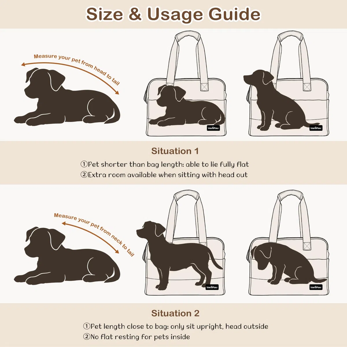 Bolso Transportín para Perros Pequeños, 15" X 11" X 7,9" Transportín De Viaje para Mascotas con Ganchos De Seguridad, Almohadilla De Apoyo Y Múltiples Bolsillos, Transportín Blando para Gatos, Khaki