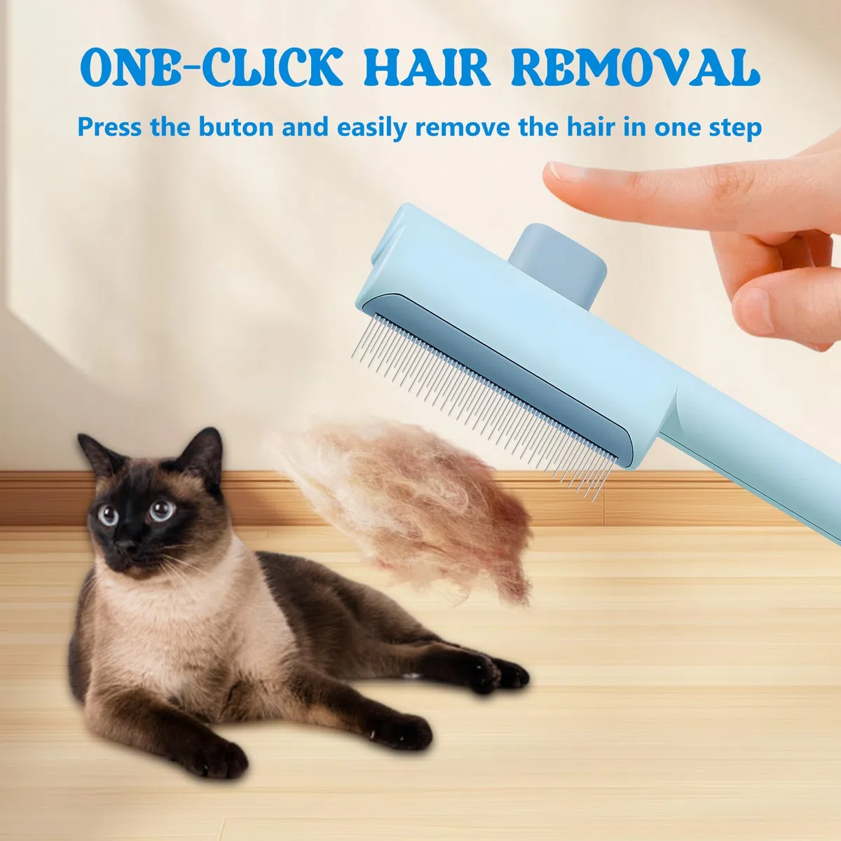 Peine para eliminar el pelo de mascotas, cepillo de aseo para gatos con botón de liberación, para masajear y limpiar el pelo de las mascotas, cepillo para gatos de pelo corto y largo (azul + verde)