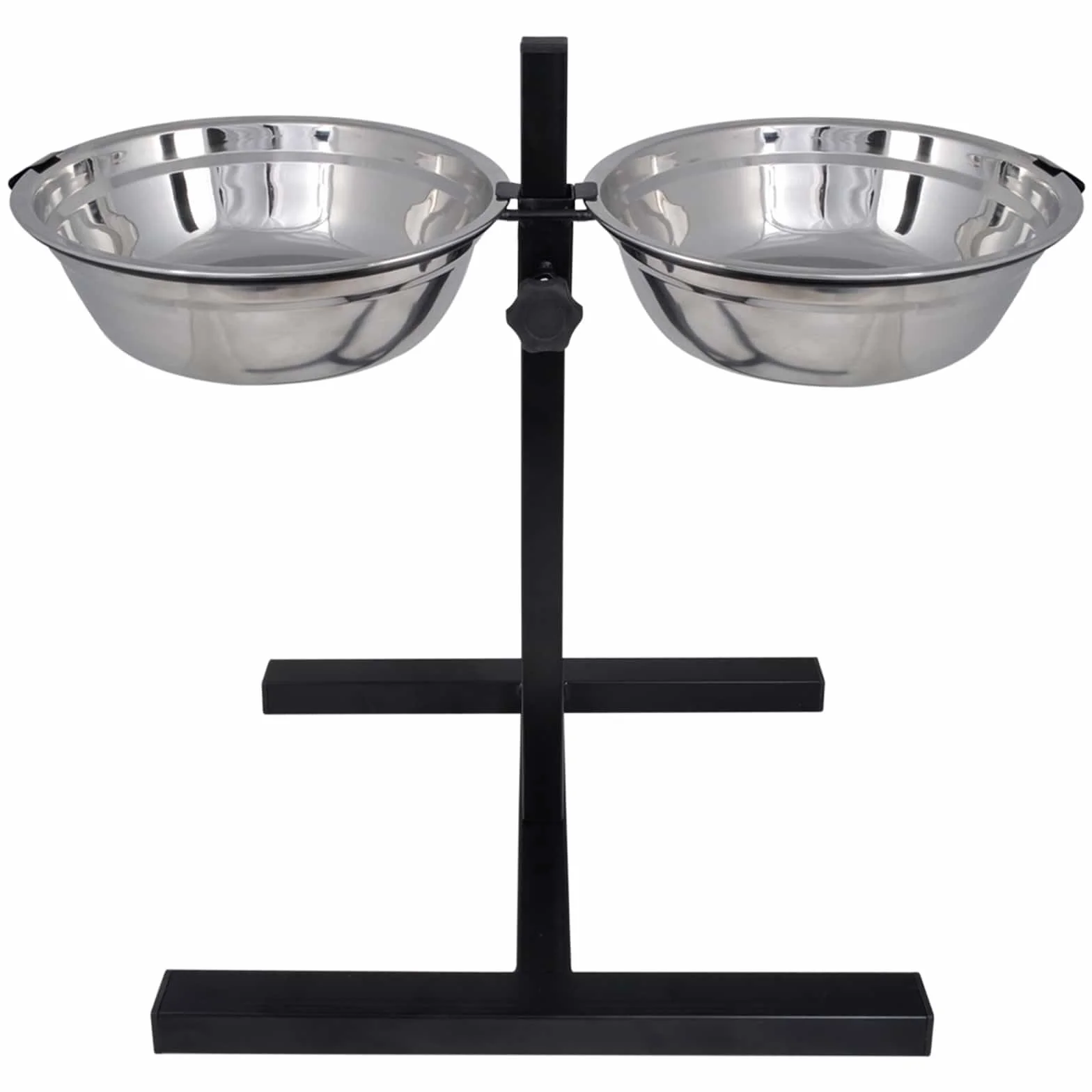 Comedero con comedero y cuencos de acero inoxidable para perros, altura regulable de 6 a 48 cm, 4,1 L por cuenco, marco de acero recubierto de polvo plateado y negro