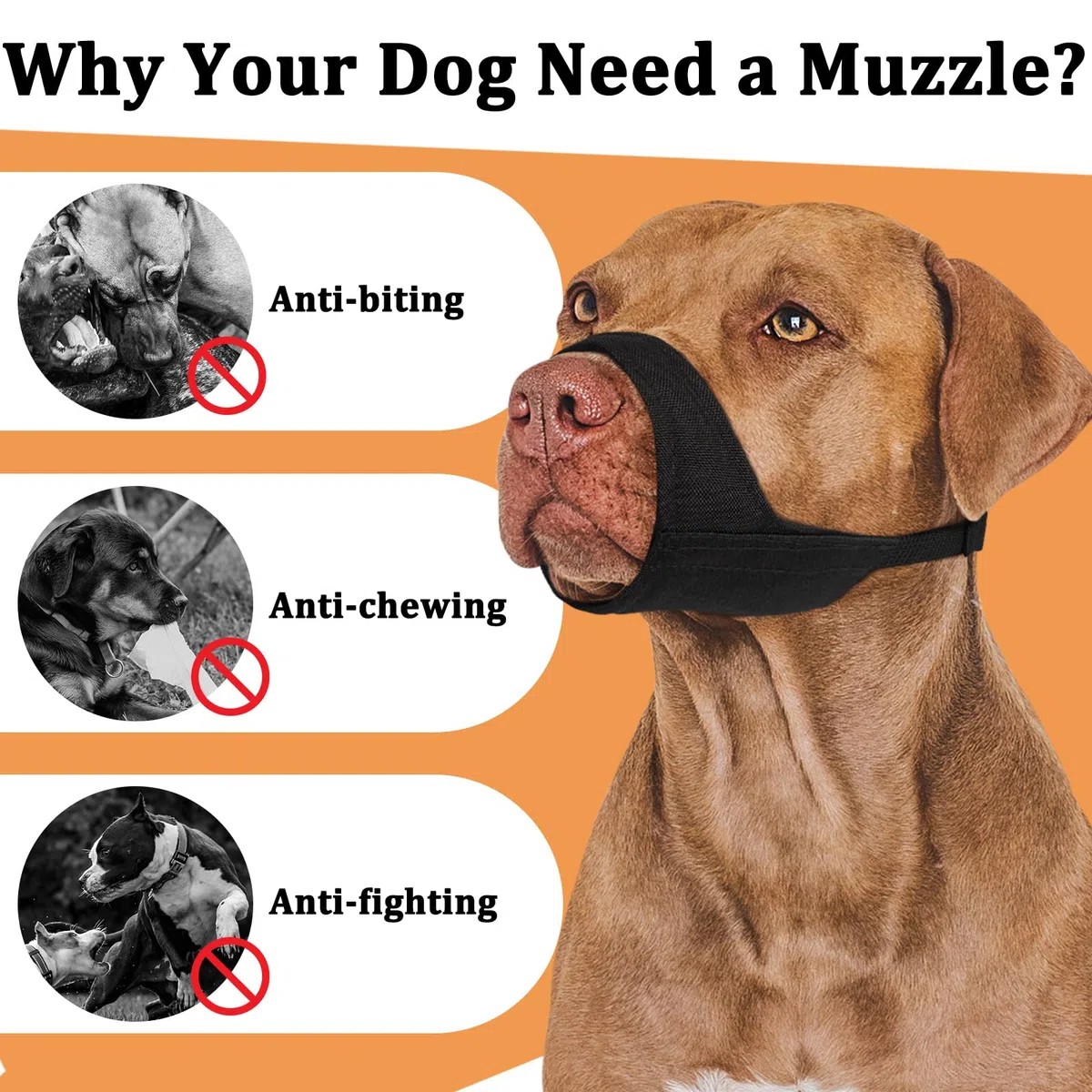 Mayerzon Bozal Pitbull, bozal suave para American Bully Bulldog Boxers Rottweilers, bozal masticable antiladridos para aseo, bozal de tela para perros medianos y grandes