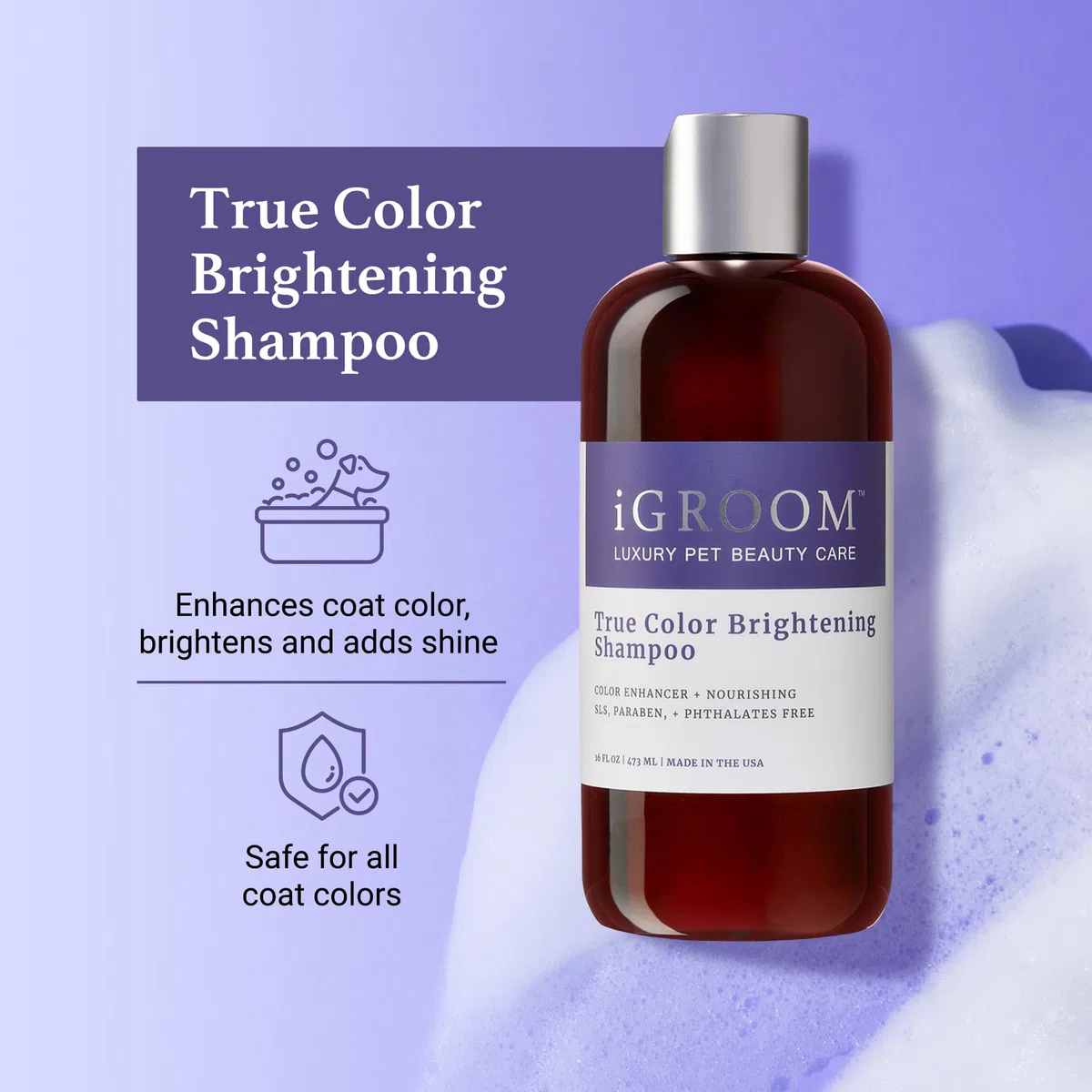 iGroom True Color - Champú para perros, cuidado de belleza de mascotas de lujo, mejora el color natural del pelaje, queratina + proteínas vegetales que añaden humedad, fabricado en Estados Unidos, 3.8