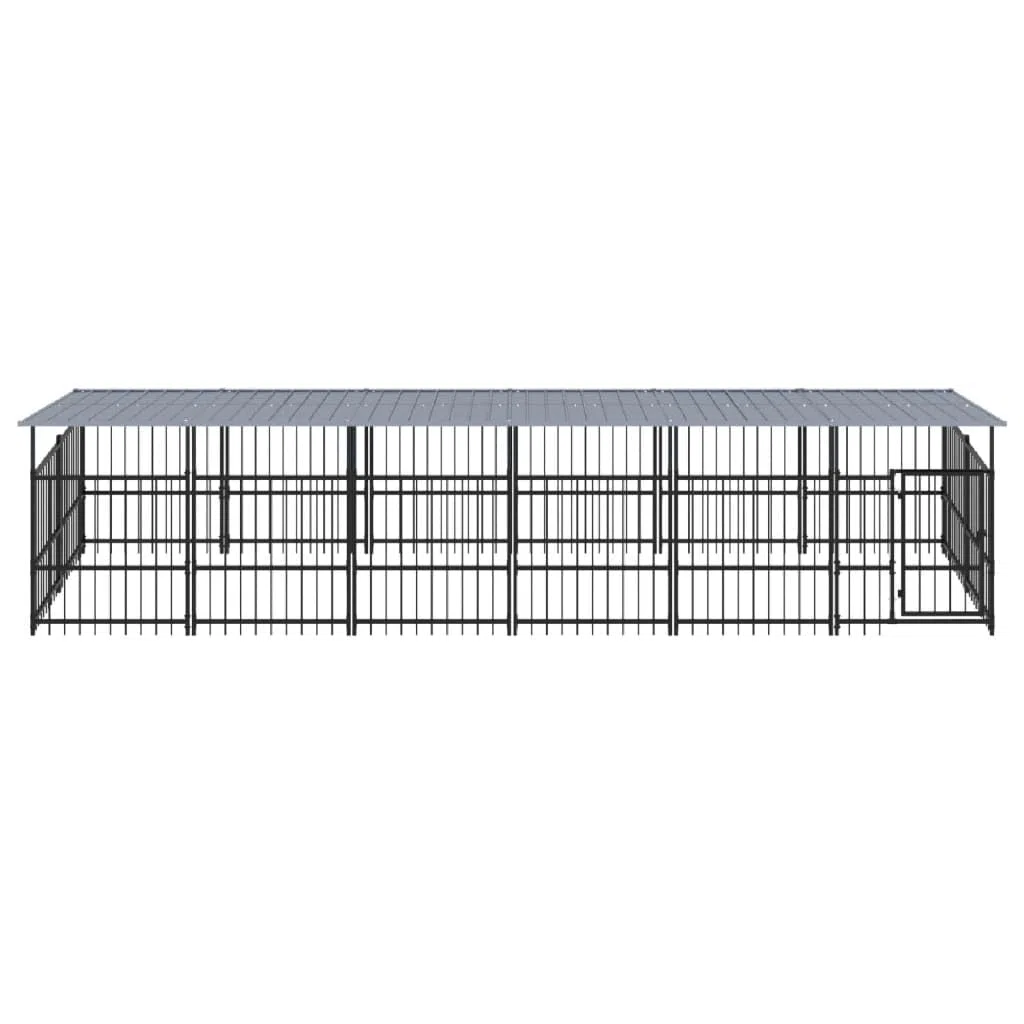 Perrera para perros de acero con recubrimiento en polvo con techo de 11,26 m², parque estable con rejilla, plegable, protección segura para cachorros y perros en el jardín, terraza, patio