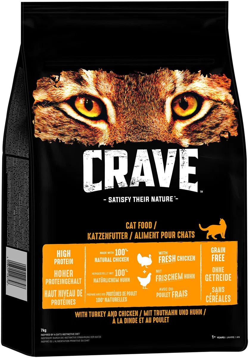 Crave Alimento seco para Adultos con Pavo y Pollo, 7 kg (1 Bolsa) – Comida para Gatos Premium Seca con Alto Contenido de proteínas y sin Cereales – Fabricado con Pollo 100% Natural