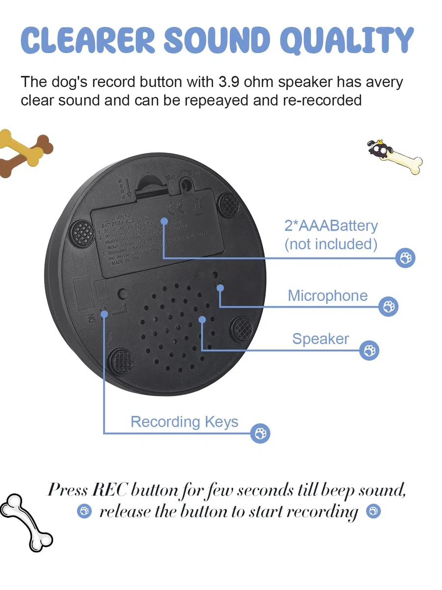 Juego de 4 botones parlantes para perros, botones de perro para comunicación, botones de entrenamiento de voz grabables de 30 segundos, botón de conversación para perros con botones antideslizantes