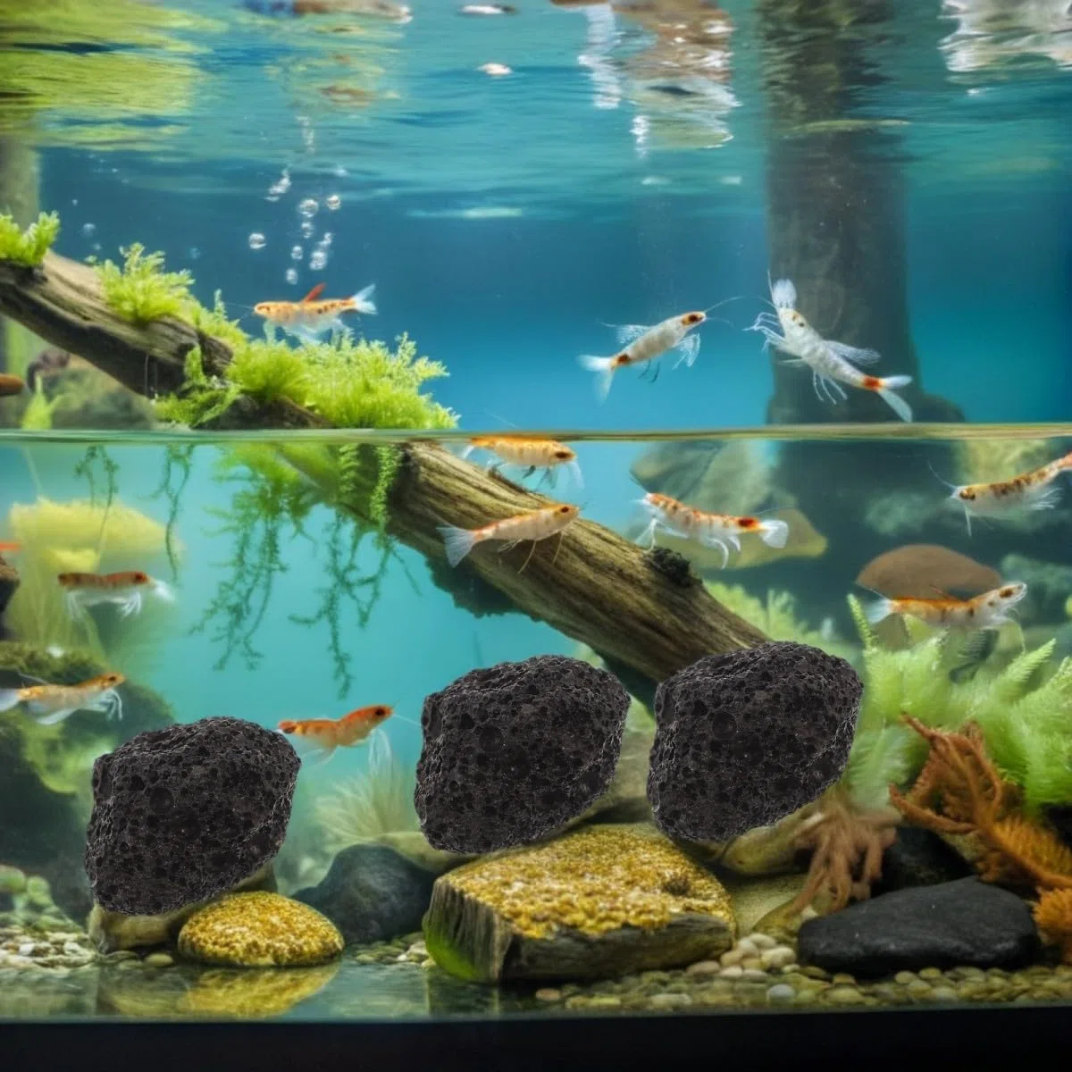 ifundom Arena de Piedra Volcánica Negra para Acuario, Grava Uniforme de 1kg Adecuado para Plantas Acuáticas y Bettas, Decoración Natural para Tanque de Peces