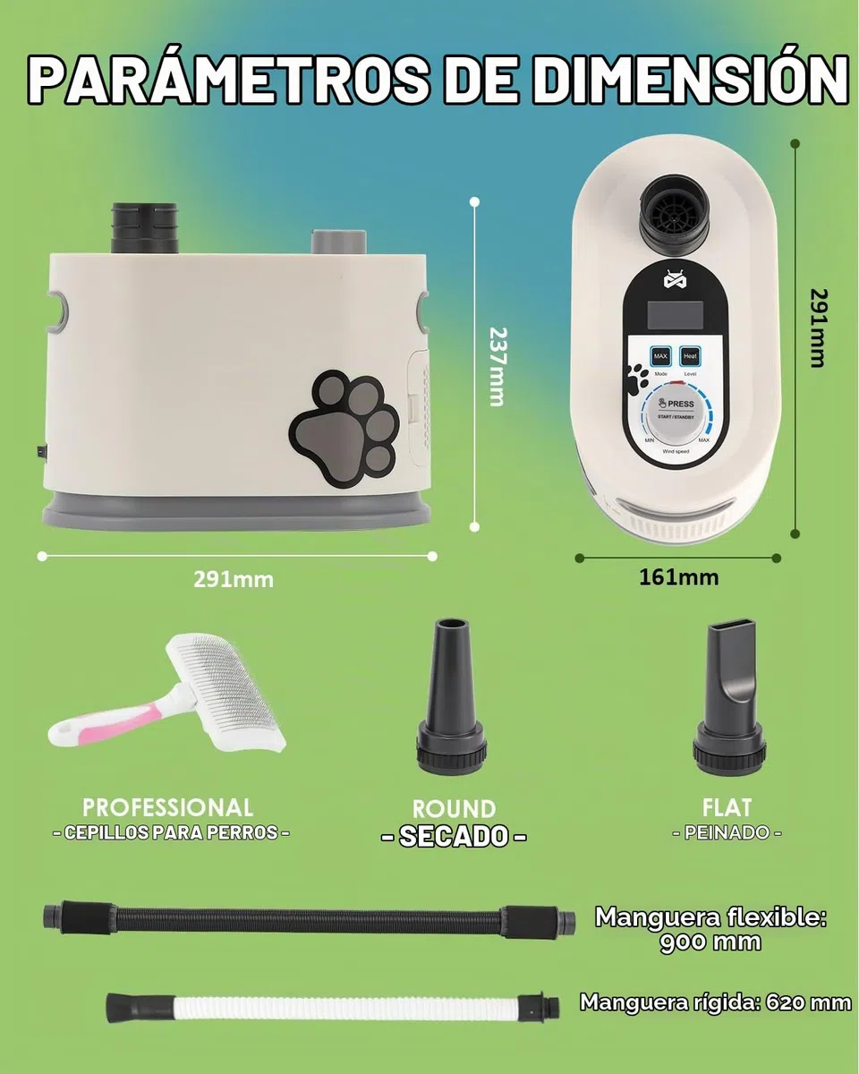Mxmoonant 2000W 2-en-1 Secador Perro Profesional de pie | Velocidad y Temperatura Ajustables Secador de Perro con Manguera elástica y Manguera posicionada secador de Pelo Perros
