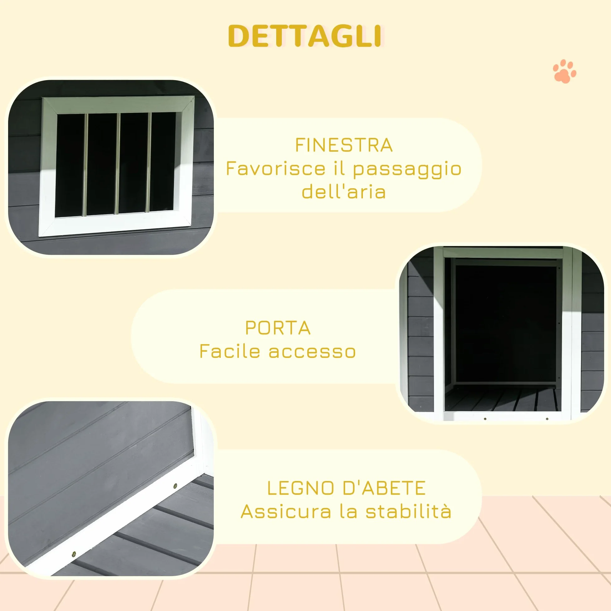PawHut caseta de Madera para Perros de Exterior, caseta para Perros medianos y pequeños con terraza, Ventana y Techo Impermeable, 124x112x105cm, Gris | Techo de betún, caseta para perros de madera maciza, ventana, terraza