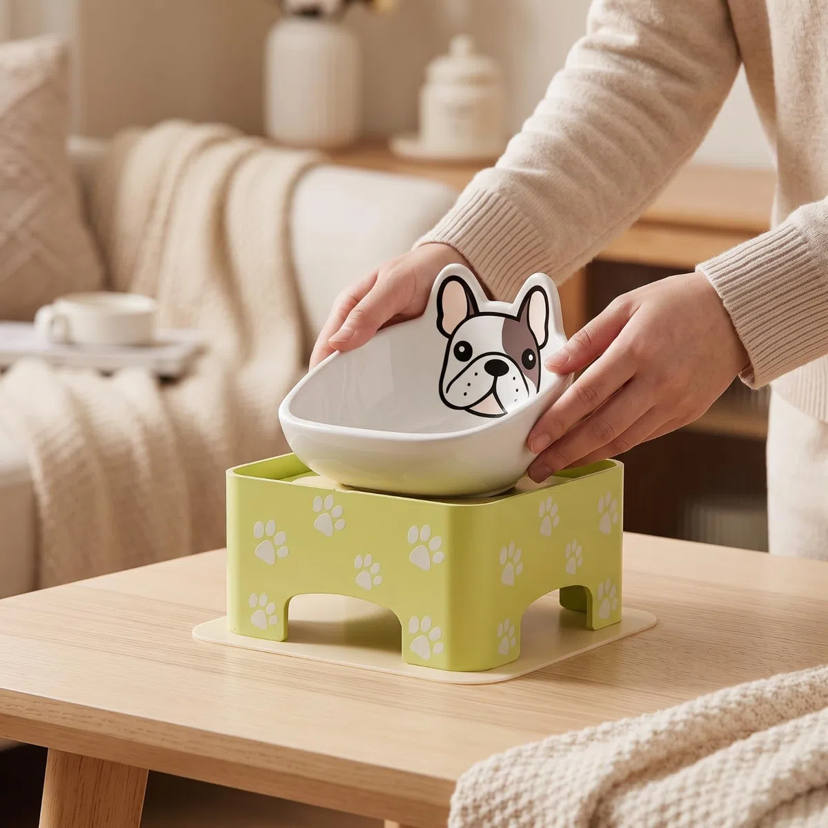 Comedero Ajustable para Mascotas con te Elevado Tazón Estación de Alimentación Inclinación Configurable y Base Estable Adecuado para