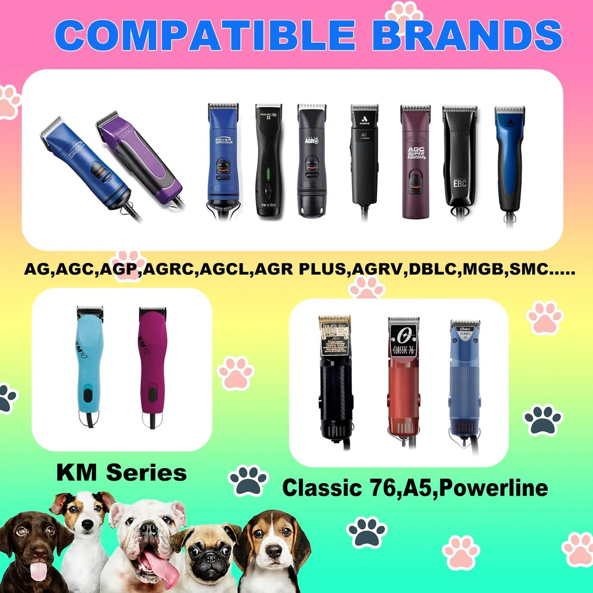 TRAH Cuchillas de aseo desmontables para mascotas de 10 FW, hoja ancha compatible con cortadoras de perros Andis, la mayoría de cortadoras de la serie A5, KM, hoja de cerámica desmontable, tamaño