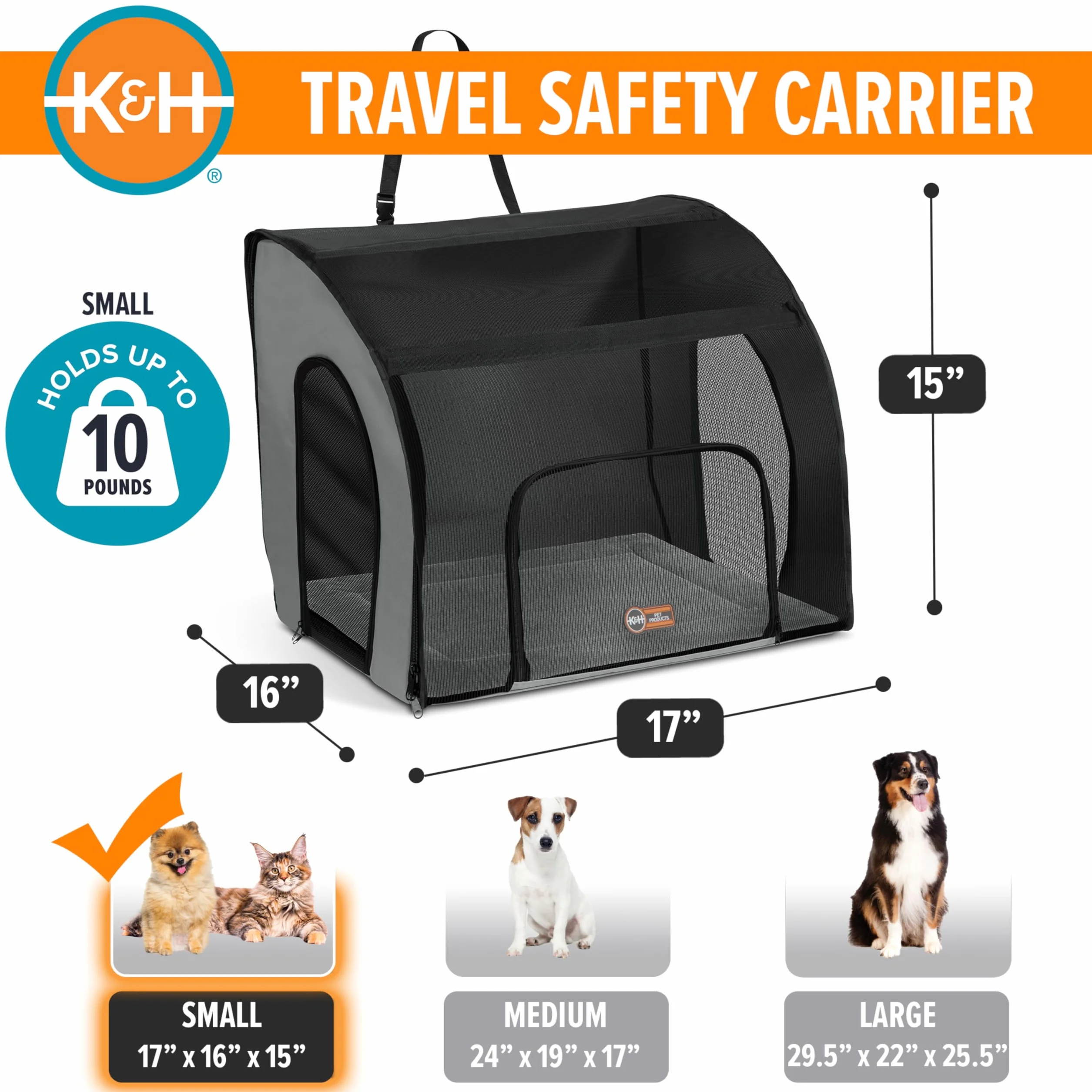 K&H Pet Products - Asiento de Coche Cerrado para Perros y Gatos, transportador de Seguridad de Viaje para Mascotas, Asiento de Coche de Viaje para Perros, transportador de Gatos Cubierto de Lados