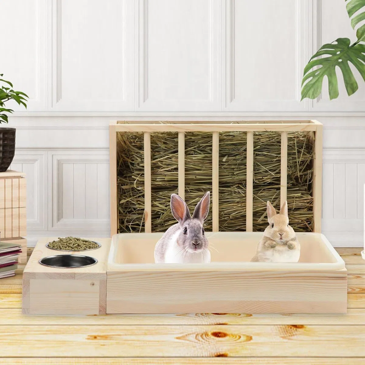 De Hámster Estación De Alimentación Para Mascotas De Madera | Porta Heno Y Bebedero De Conejos Para Jaula de Viaje Interior Hogar Gallina Hurón Erizo
