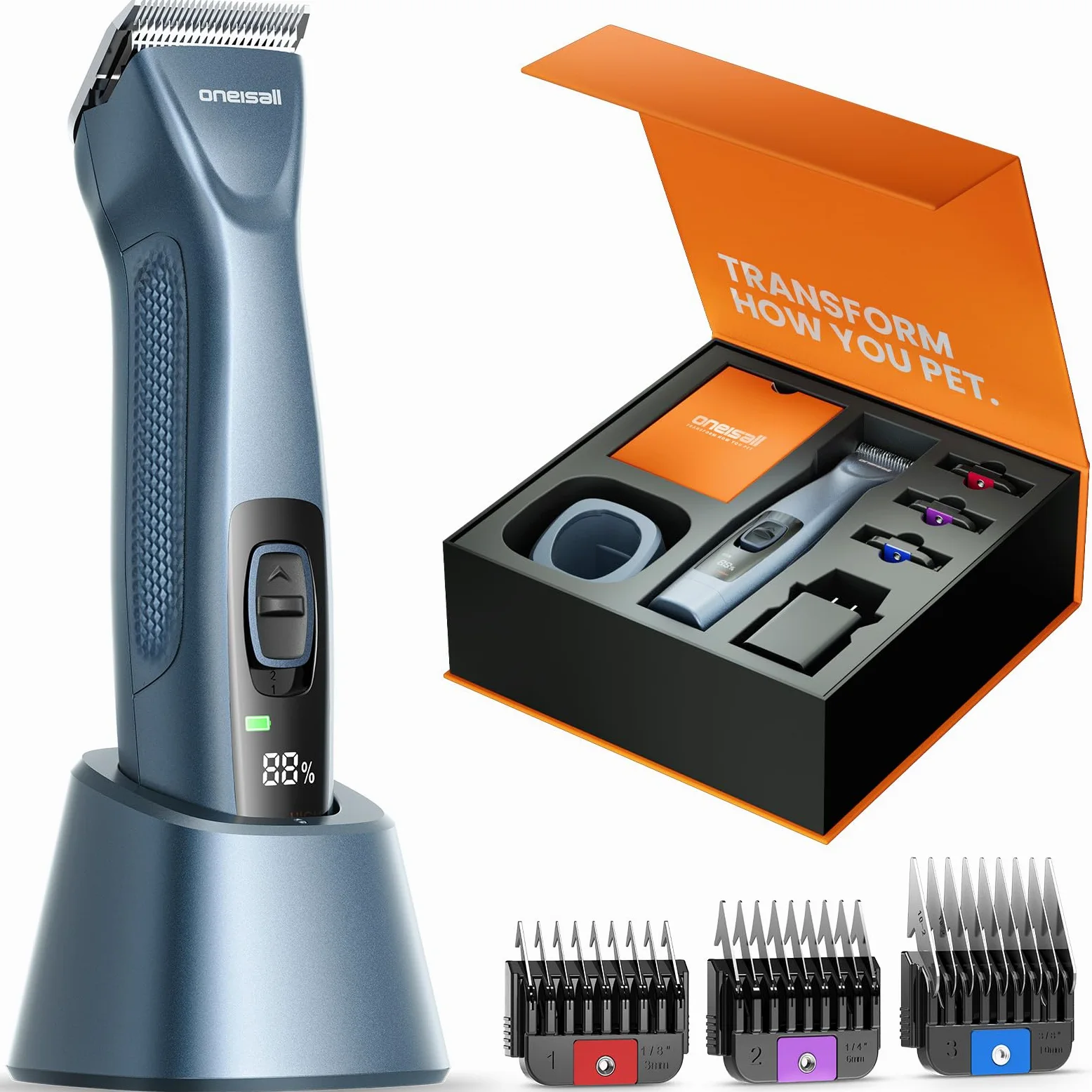 oneisall Pro Cortapelos profesiones para perros para pelo largo enmarañado, Cortapelos de aseo, Maquina de Cortar Pelo Perros, Con batería extraíble y peine de acero carbonizado