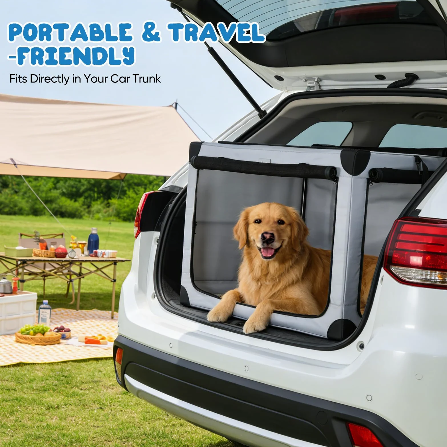 Transportin Perro Grande Plegable 81,5x59x59 cm para Coche con Malla | Transportin perro de Oxford 600D con colchón extraíble, plegable y transpirable para coche, viajes y hogar