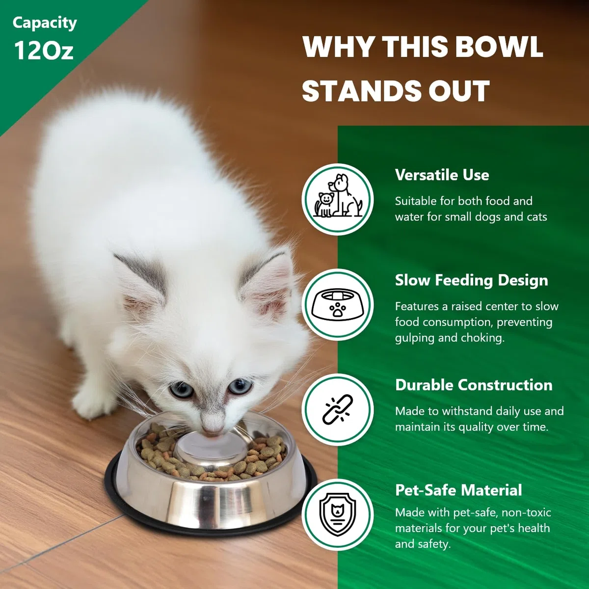 Iconic Mascota Alimentación Lenta Pet Bowl de Acero Inoxidable para Perro o Gato (2 Unidades)