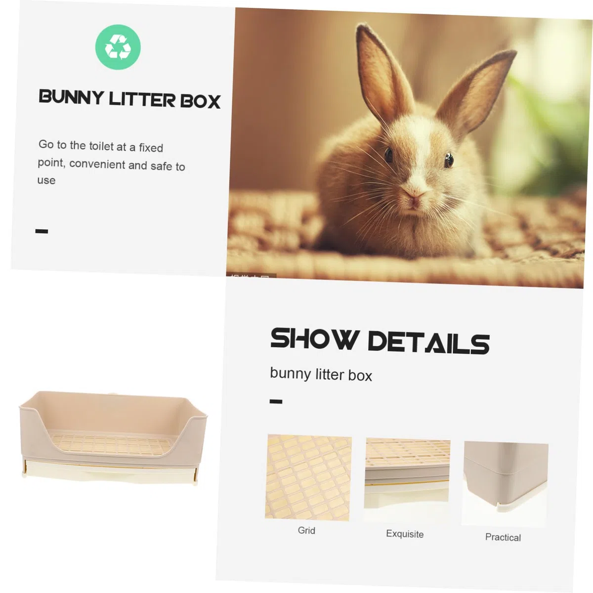 GALPADA Baño para Conejos Esquinero Grande de Plástico Beige para Mascotas