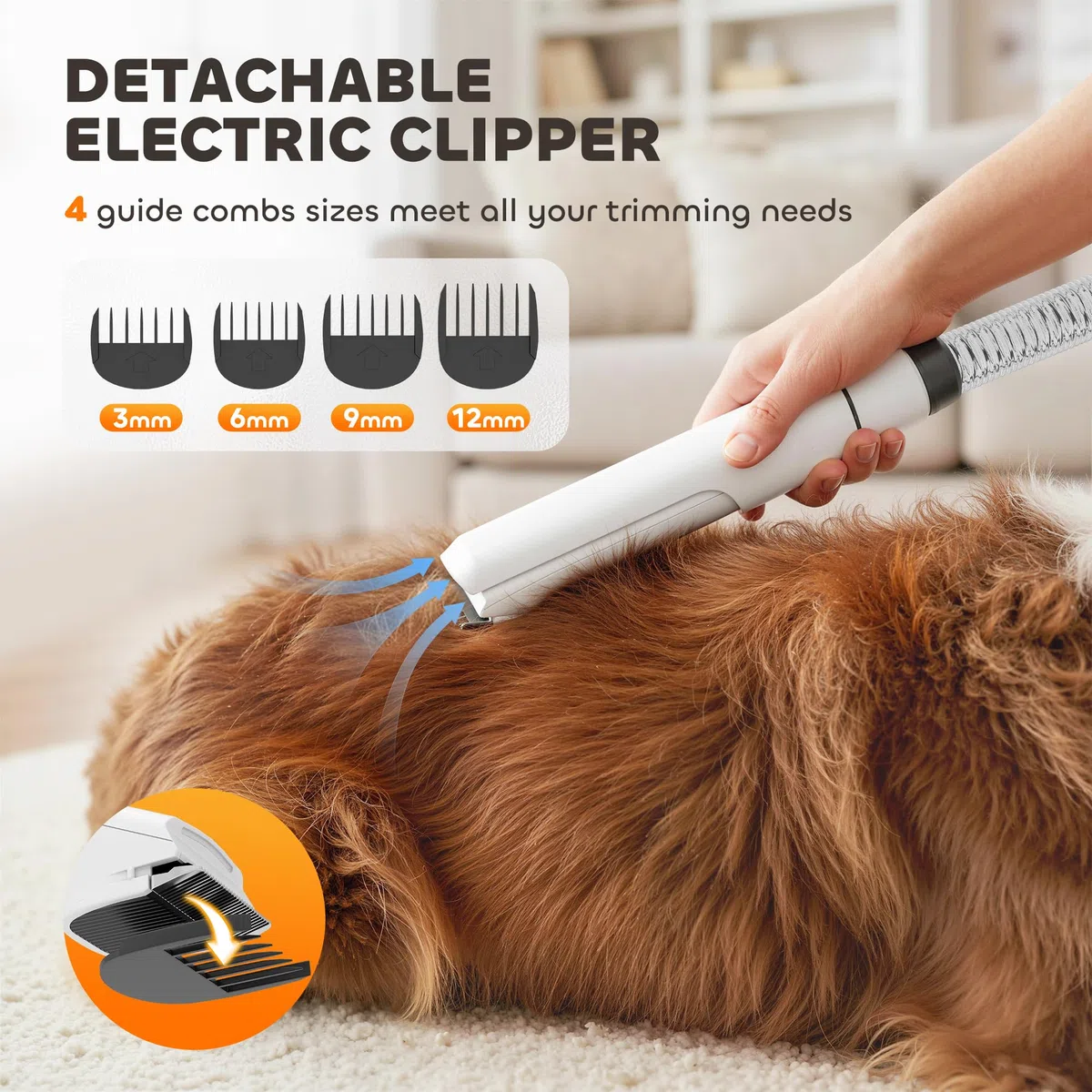 PawHut Juego de aspiradora y secadora 5 en 1 para aseo de perros con máquina de afeitar para pelo grueso, corto y largo, cepillo de pelo, 12000 Pa, potencia de succión, 4 modos, temperatura del